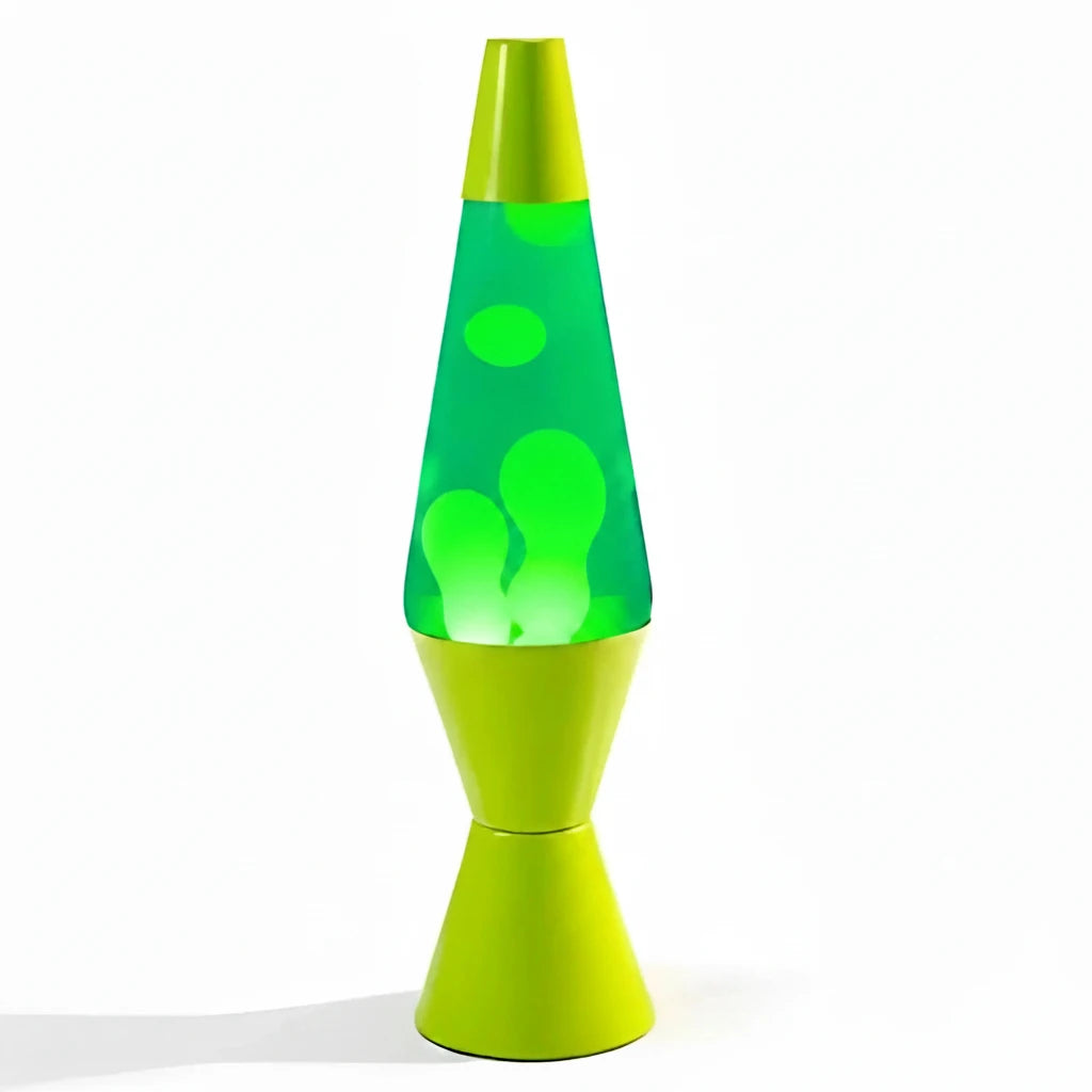 Lime green lava lamp with glowing green base, 37cm Diamond Motion novelty lighting gift