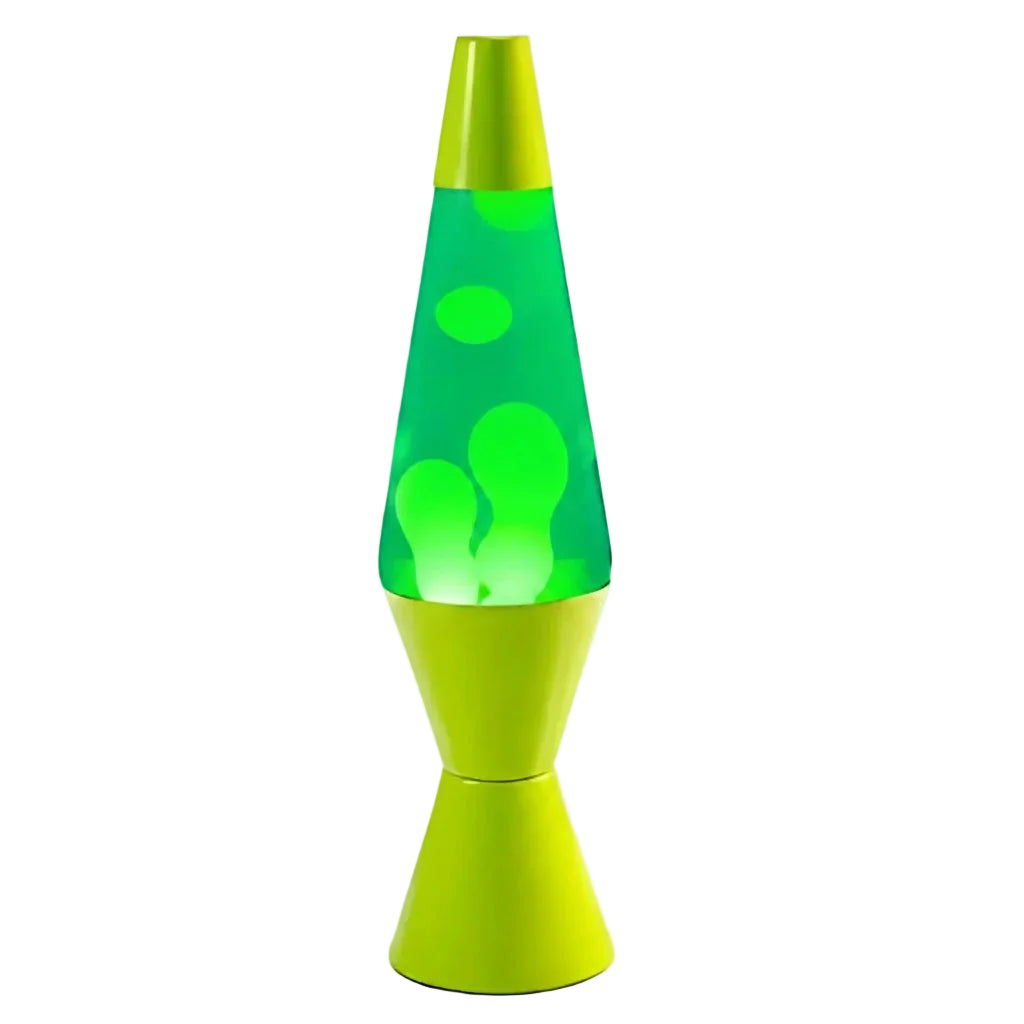 Lime green lava lamp with glowing green base, 37cm Diamond Motion novelty lighting gift