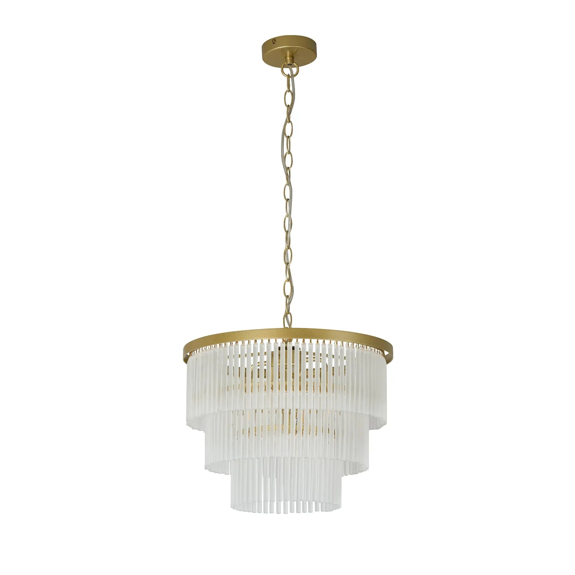 Greer Brushed Brass 3 Tier Chandelier - Lexi Lighting