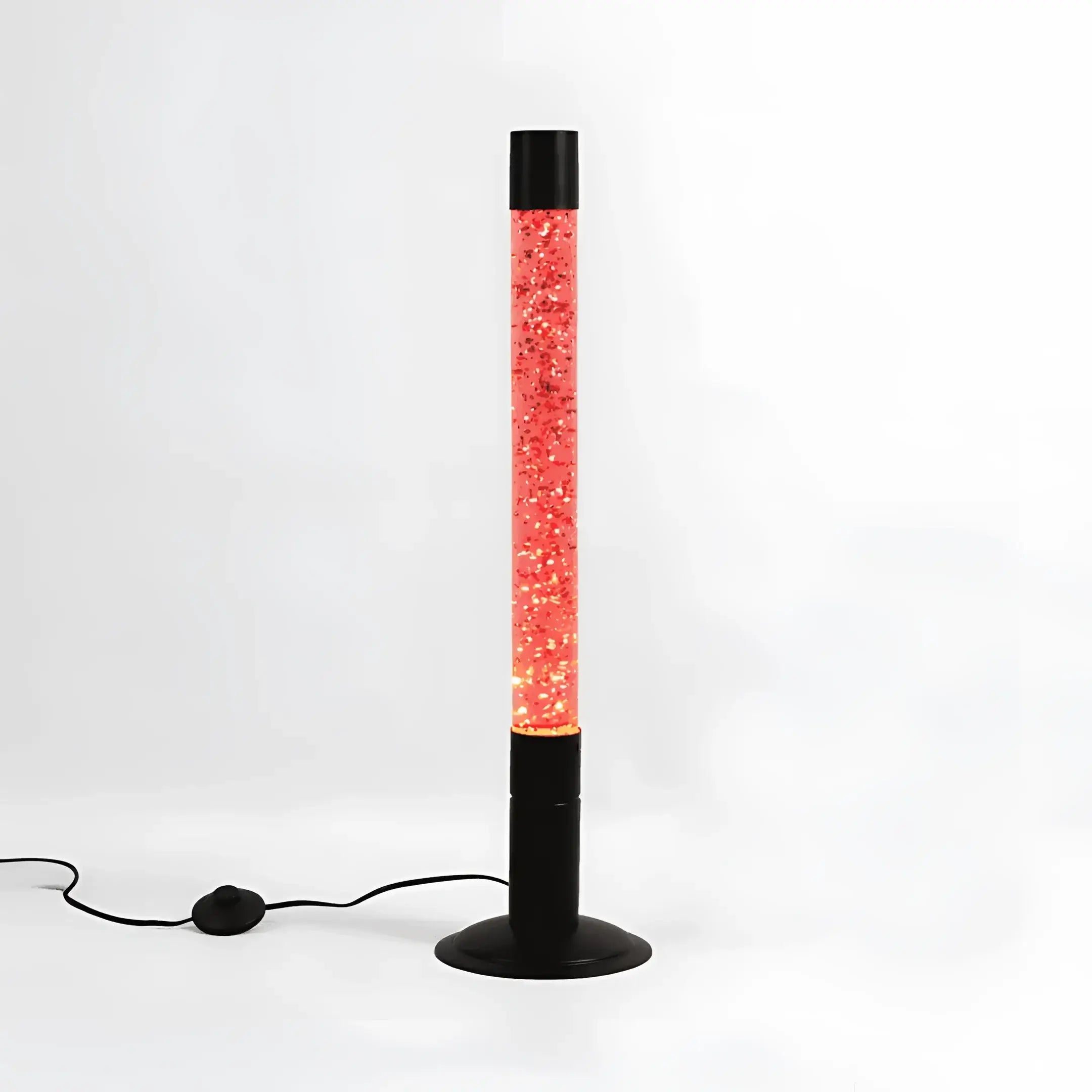 Red glam motion glitter floor lamp with black base and red-orange glitter lava column 64 cm for living room