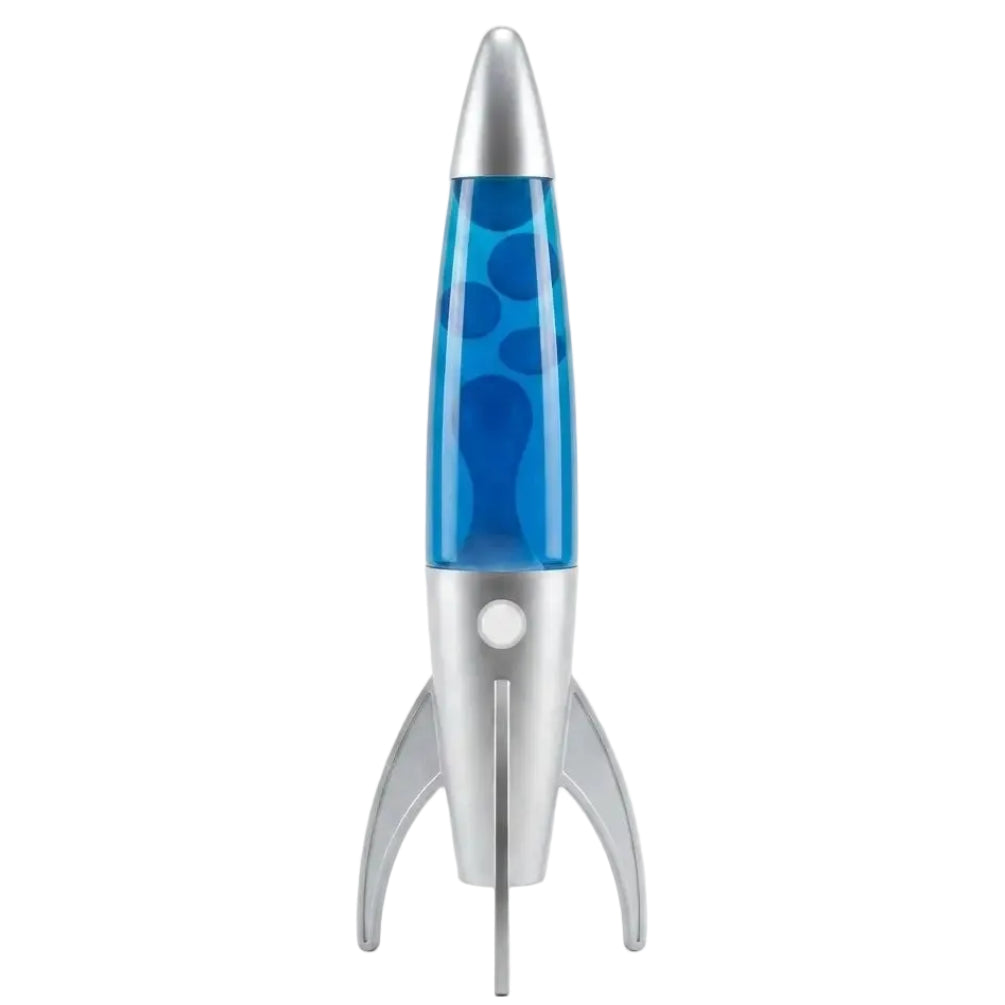 Blue & White Rocket Lava Lamp - 37cm Retro Table Lamp
