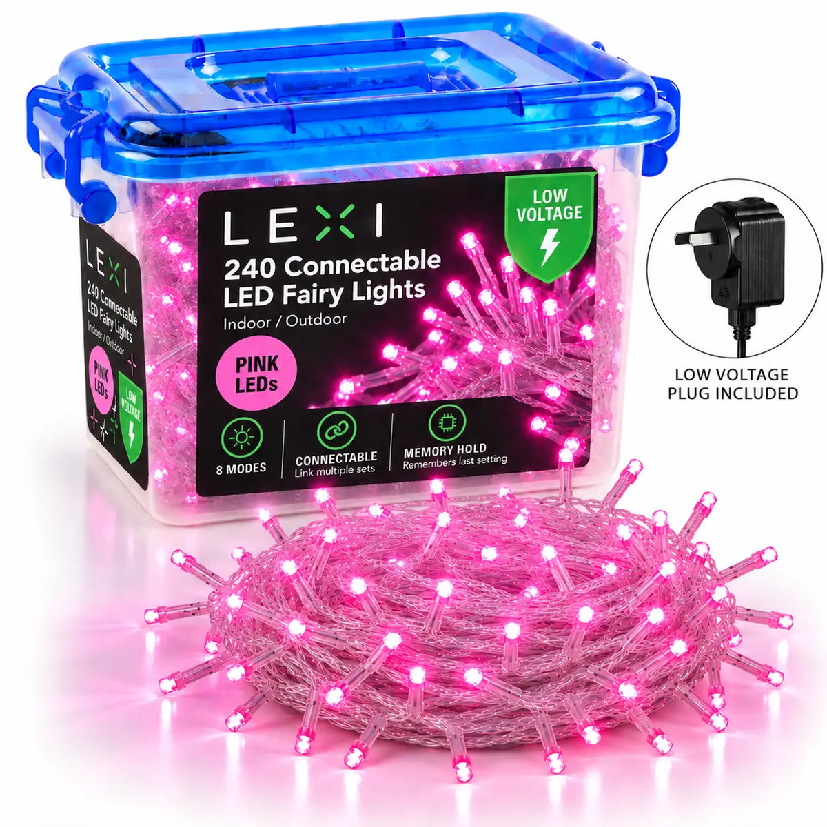 Lexi Lighting 21M 240 LED Pink Colour Connectable Fairy Lights