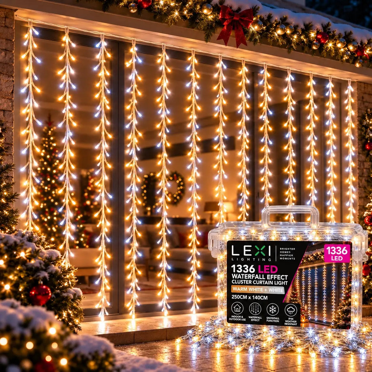 Lexi Lighting 1336 LED waterfall cluster curtain light – Warm White + White