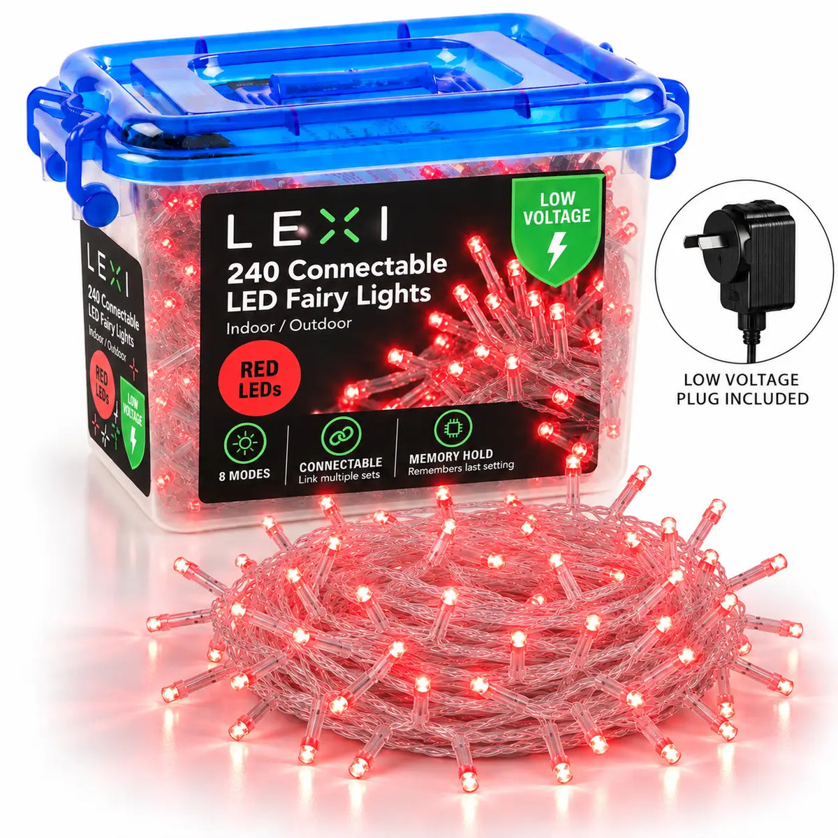 Lexi Lighting 21M 240 LED Red Colour Connectable Fairy Lights