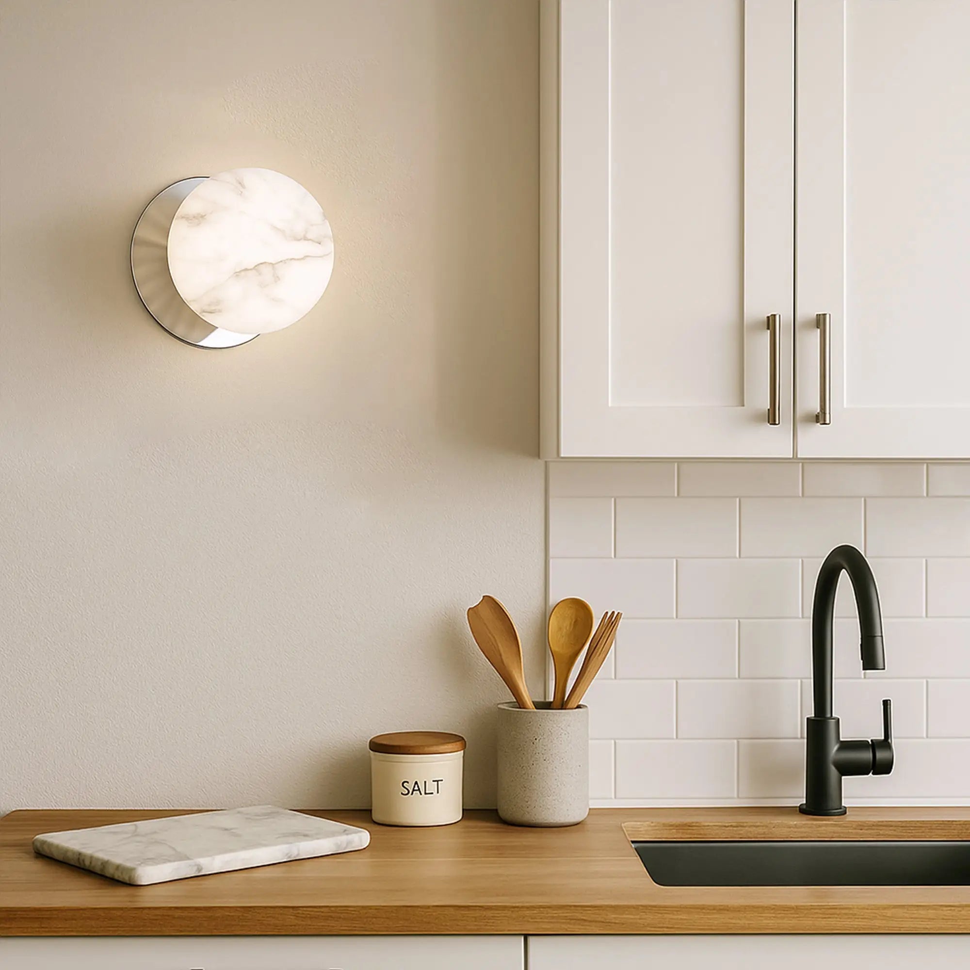 Odessa Marble Opal Glass LED Wall Light with Chrome Base - White/Small