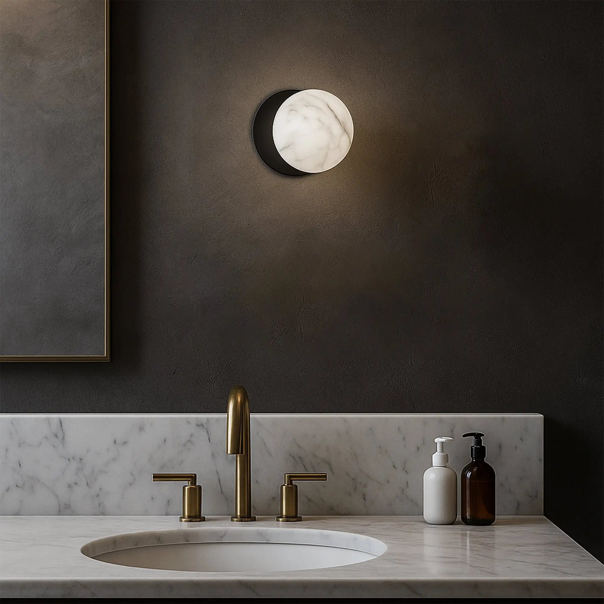 Odessa Marble Opal Glass LED Wall Light with Black Base - White/Small