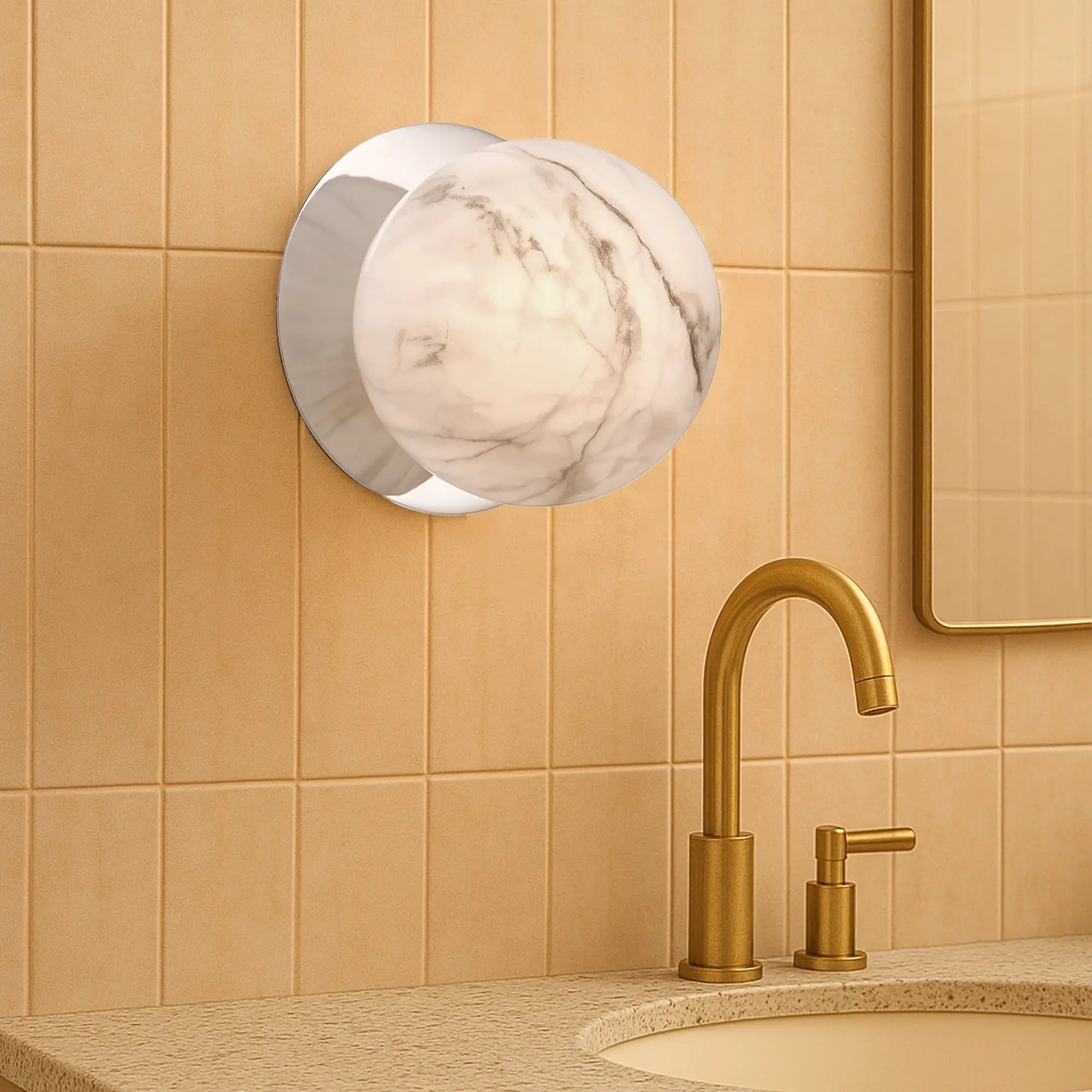 Odessa Marble Opal Glass LED Wall Light with Chrome Base - Warm White/Large