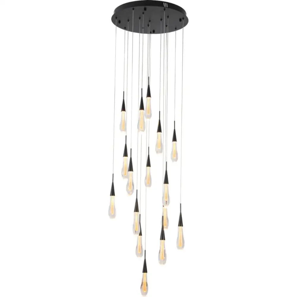 Lighting Creations Chandeliers Matte Black / 3000K Warm White DAINTREE DEW 16-Light Drop Crystal Chandelier Pendant Light QL-9129/16/BL/3K