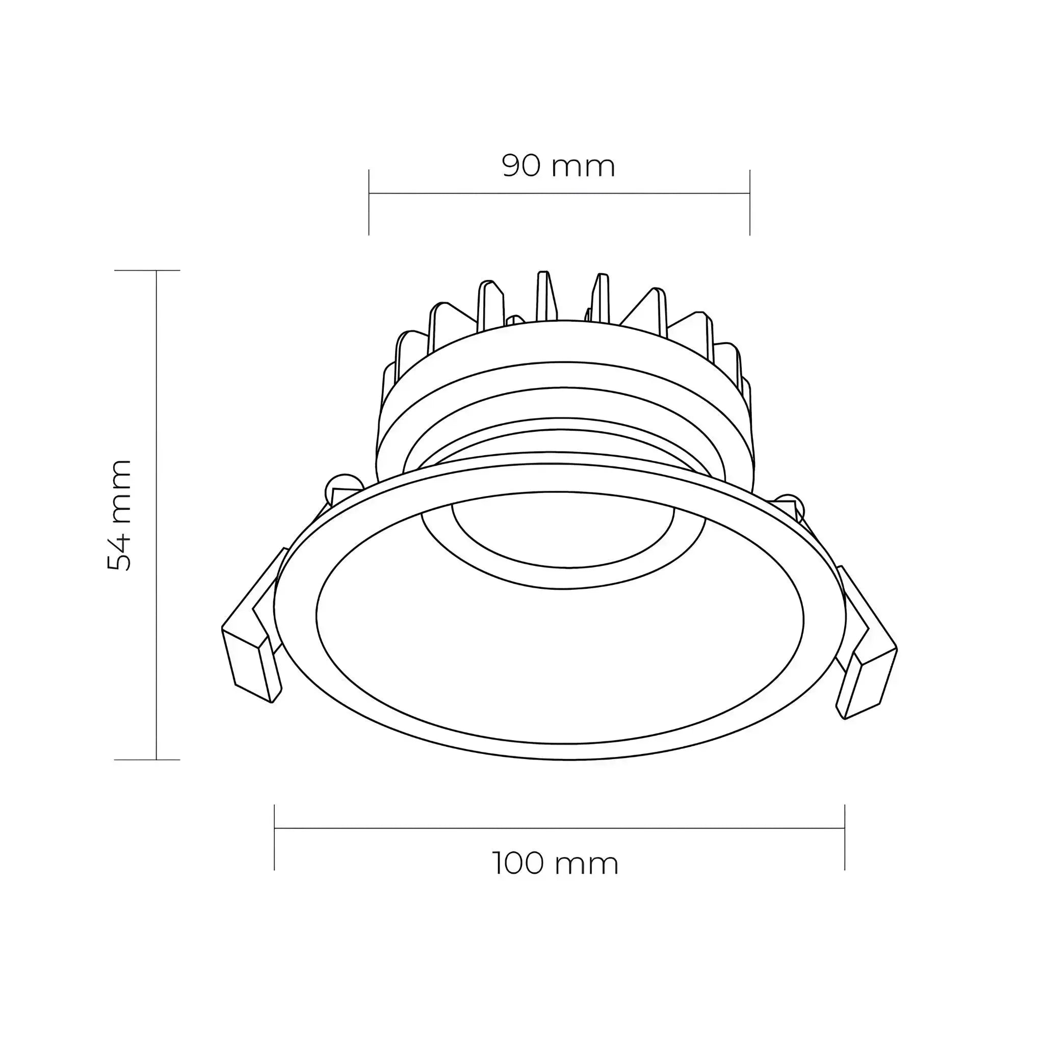 Low Glare 5CCT Dimmable LED Downlight - 90mm Cut LINE DRAWING
