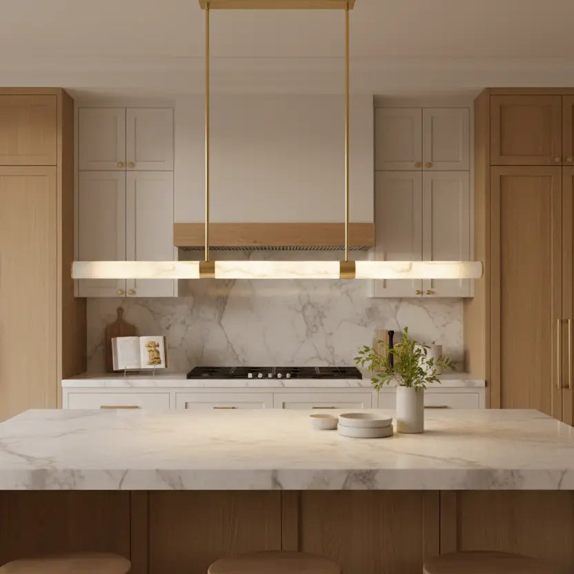 Madison 1500mm Brass Alabaster Spanish Marble LED Pendant Light