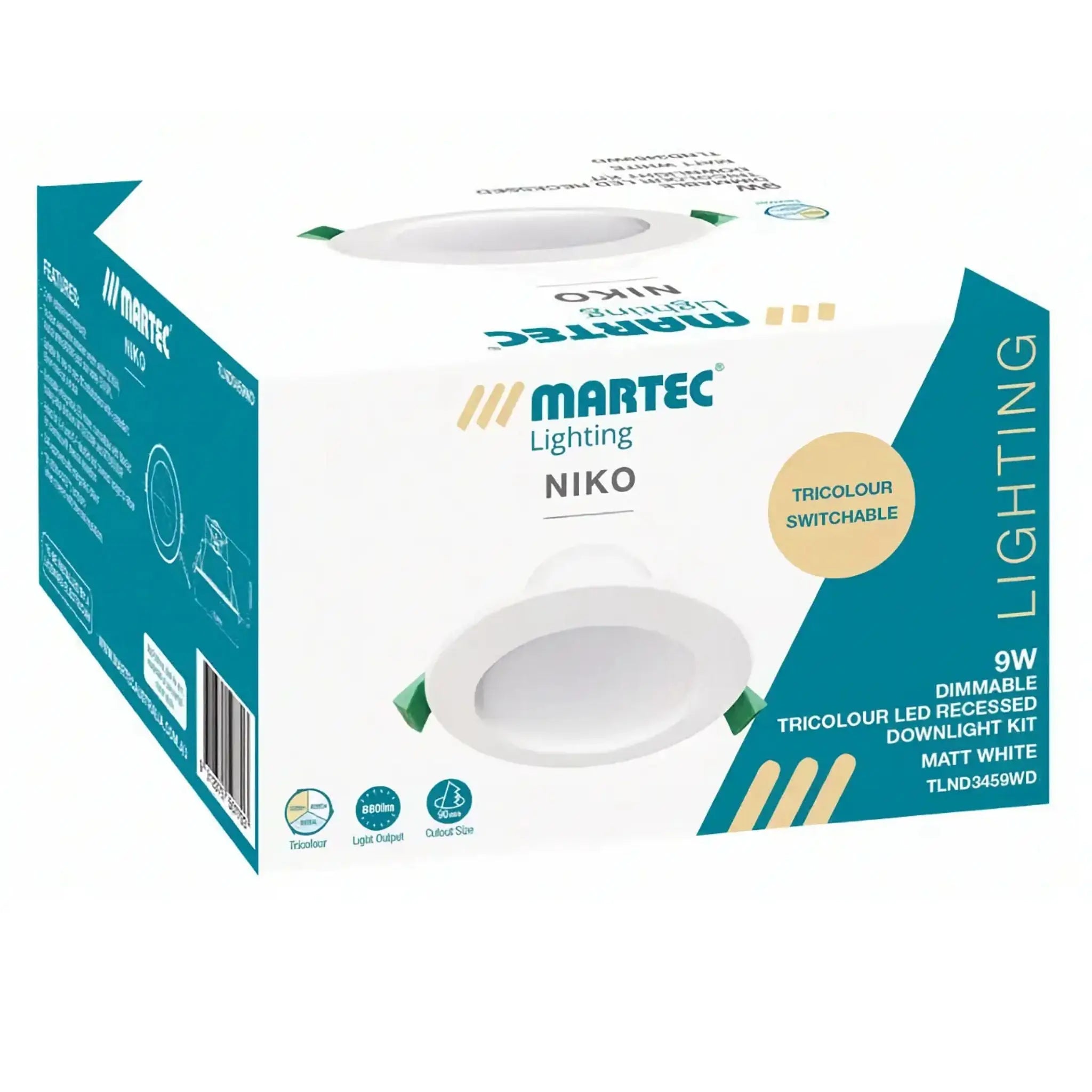 Martec Niko 9W Tri-Colour LED Dimmable Recessed Ceiling Light - 90mm