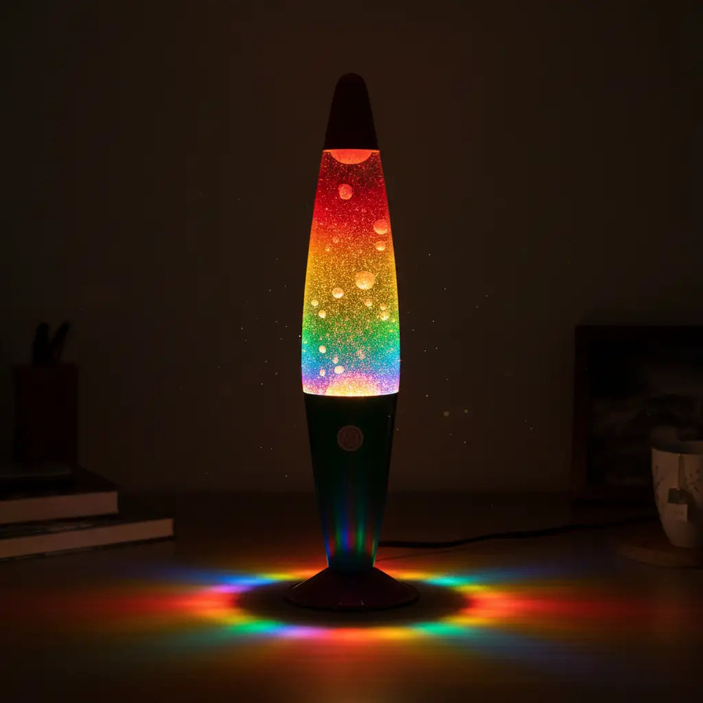 MDI rainbow glitter peace motion lamp