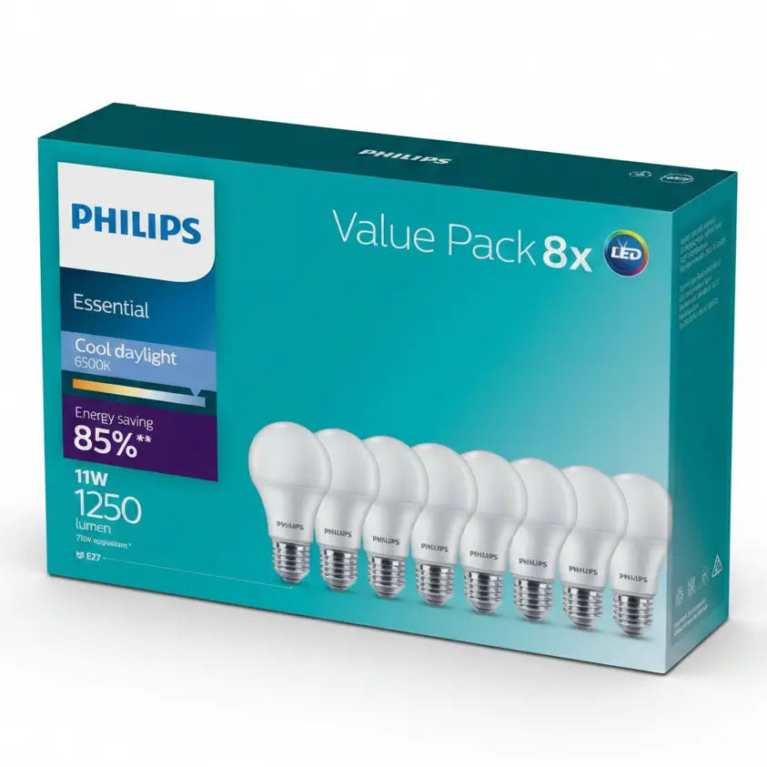 Philips 11W A60 E27 LED Globe - 1250lm Cool Daylight (6500K) 8 Pack
