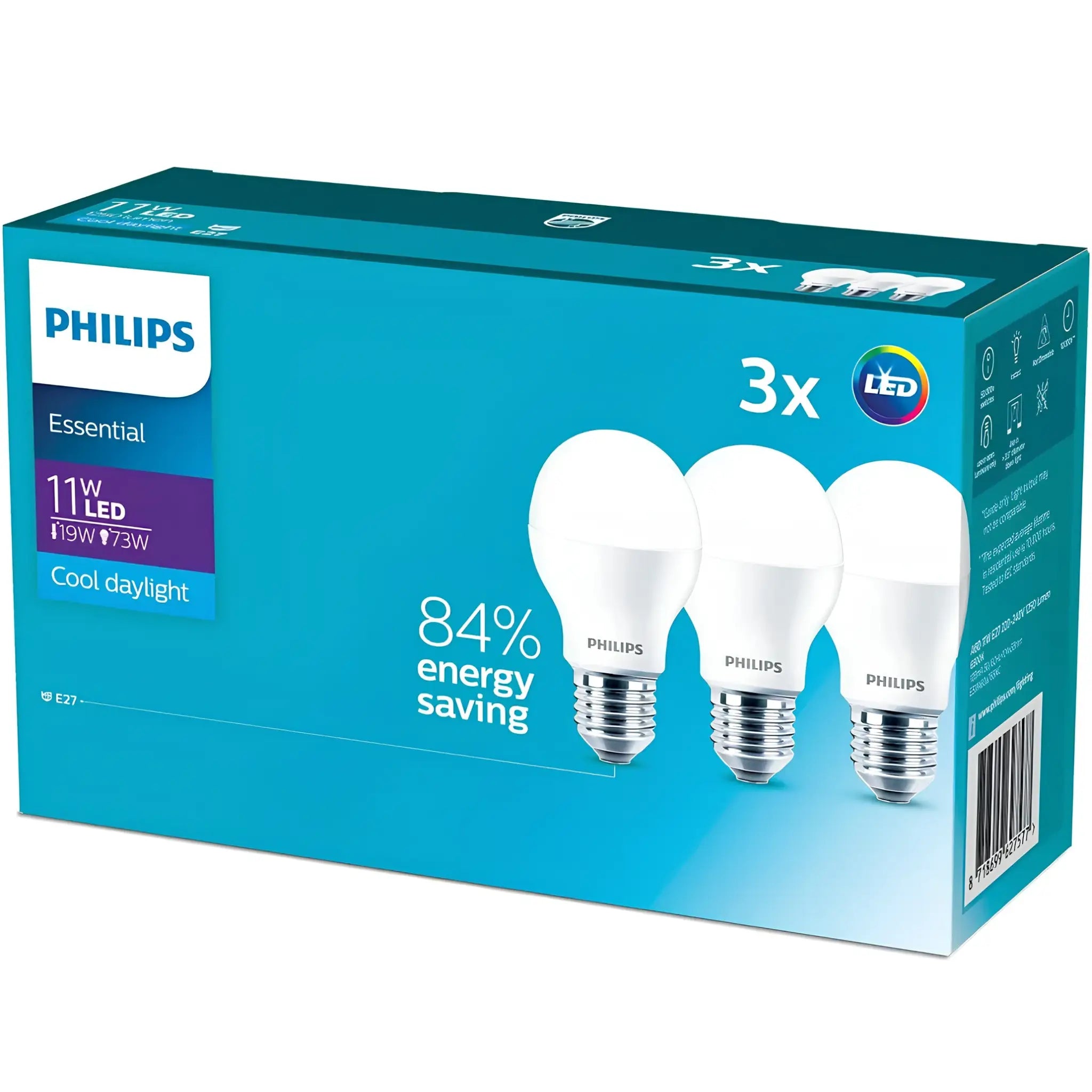 Philips A60 E27 11W LED 1150Lm Cool Daylight GLS Globe - 3 Pack