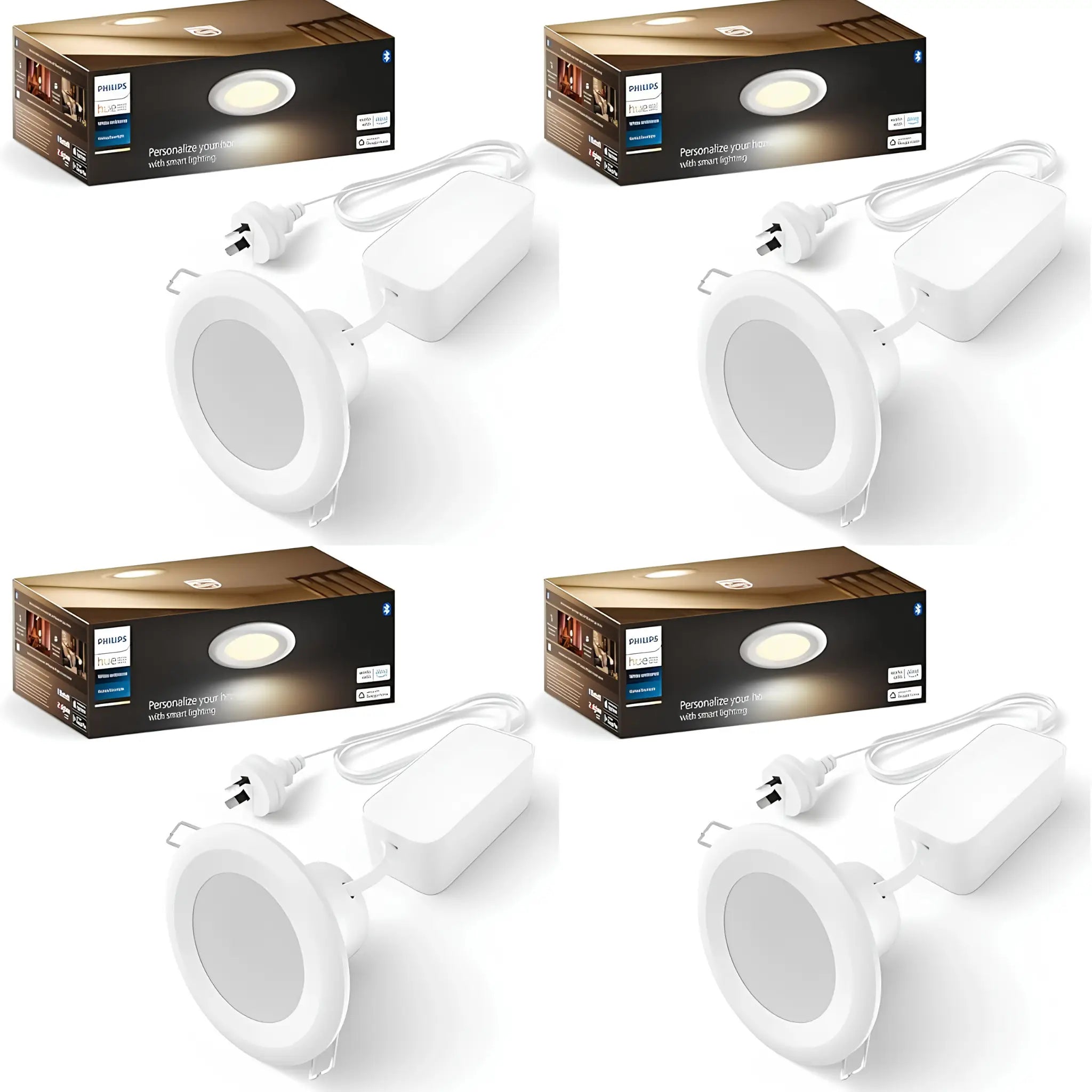 4Pk Philips Hue Garnea White Ambiance Smart LED Downlight - 90mm