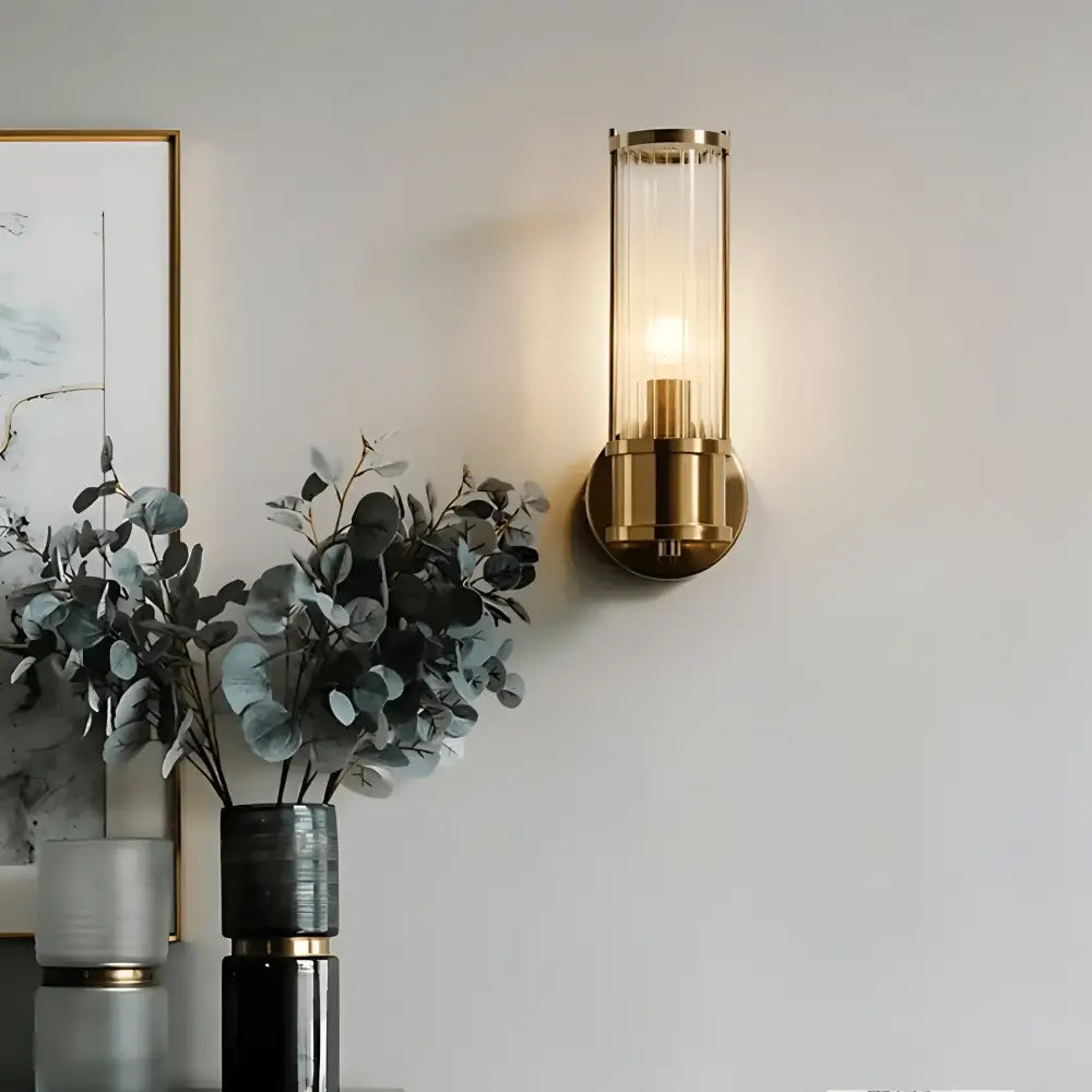 Green Earth Lighting Australia Wall Light RÄFFLAD Ribbed Glass with Antique Brass Finish Wall Light GE16S