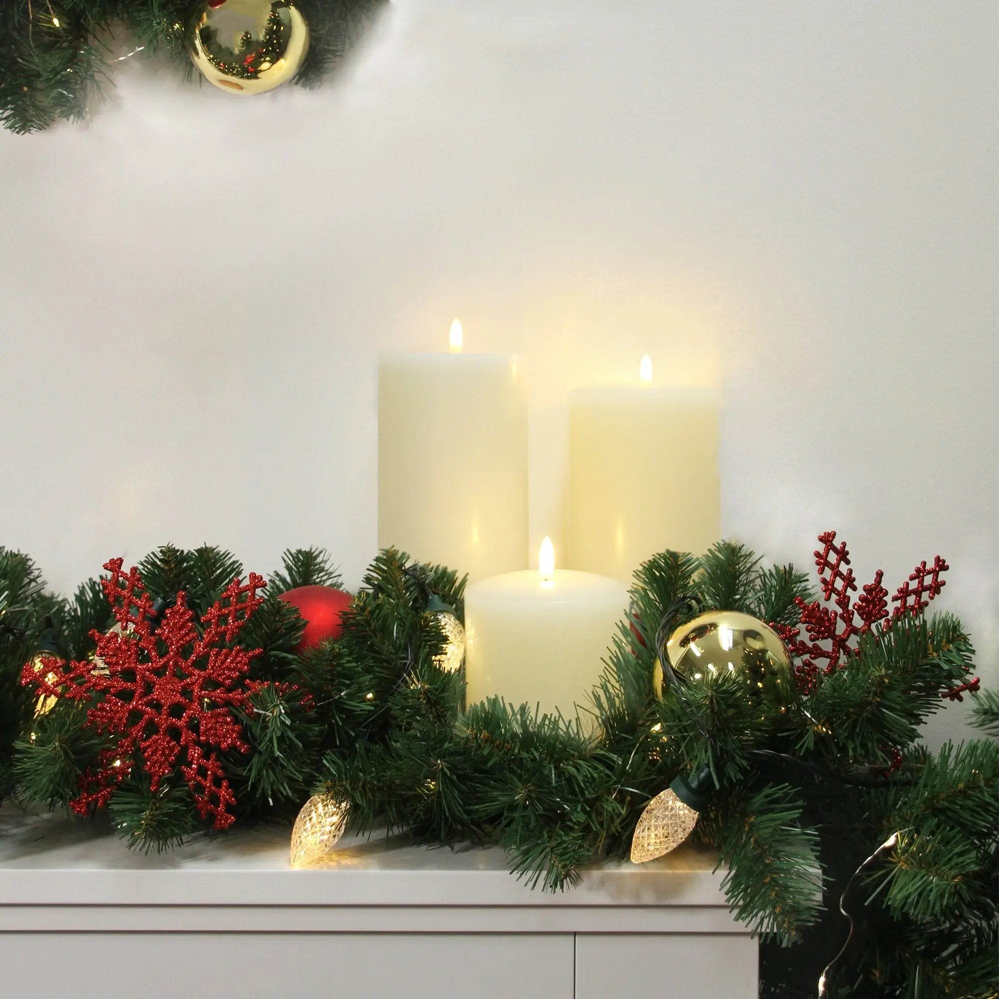 Led Ivory Wax Pillar Candles Set of 2 Real Wax