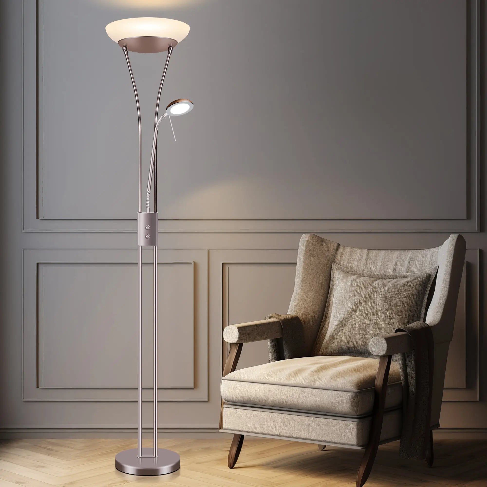 Reed Led Mother & Child Floor Lamp - Satin Chrome Lexi
