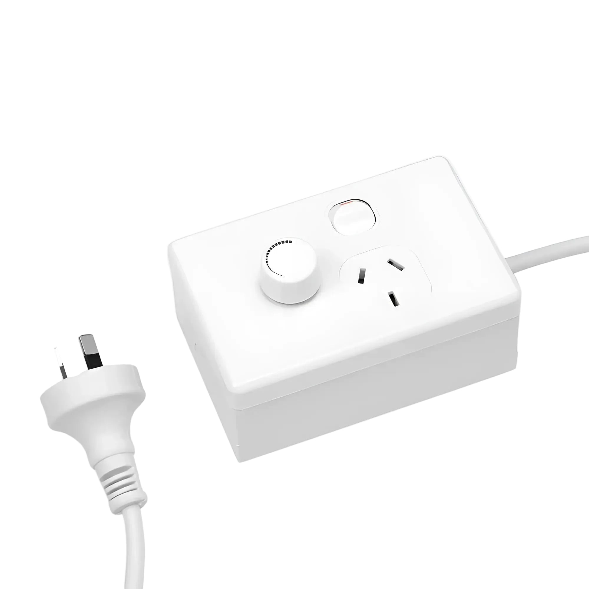 White rotary plug-in dimmer with on/off switch and dial control