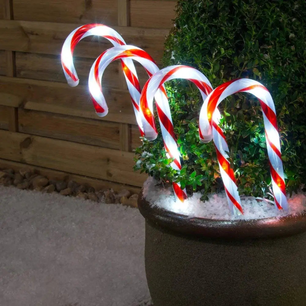 Lexi Lighting Christmas Path Light Set of 4 Solar Power Small Candy Cane - 2 Colour Options