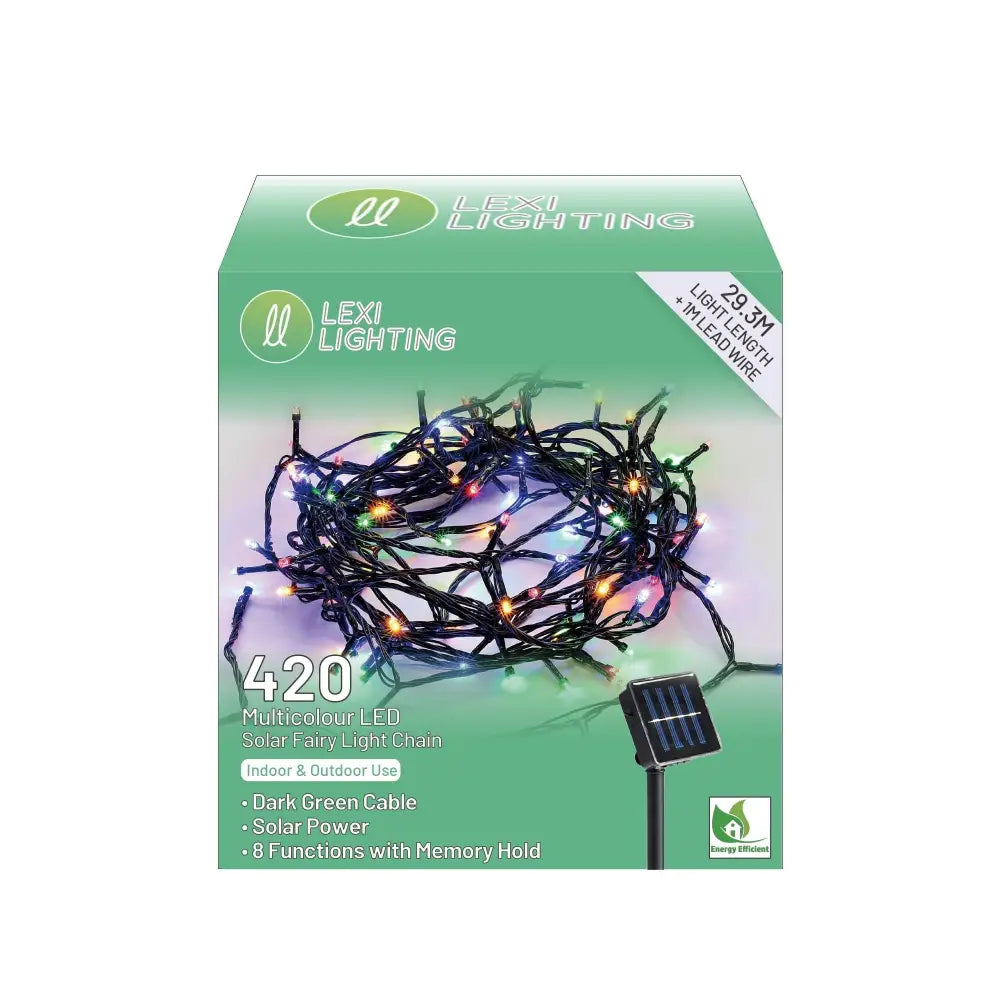 Lexi Lighting String Light Solar 420 LED Fairy Light Chain Dark Green Cable - 4 Colour Options