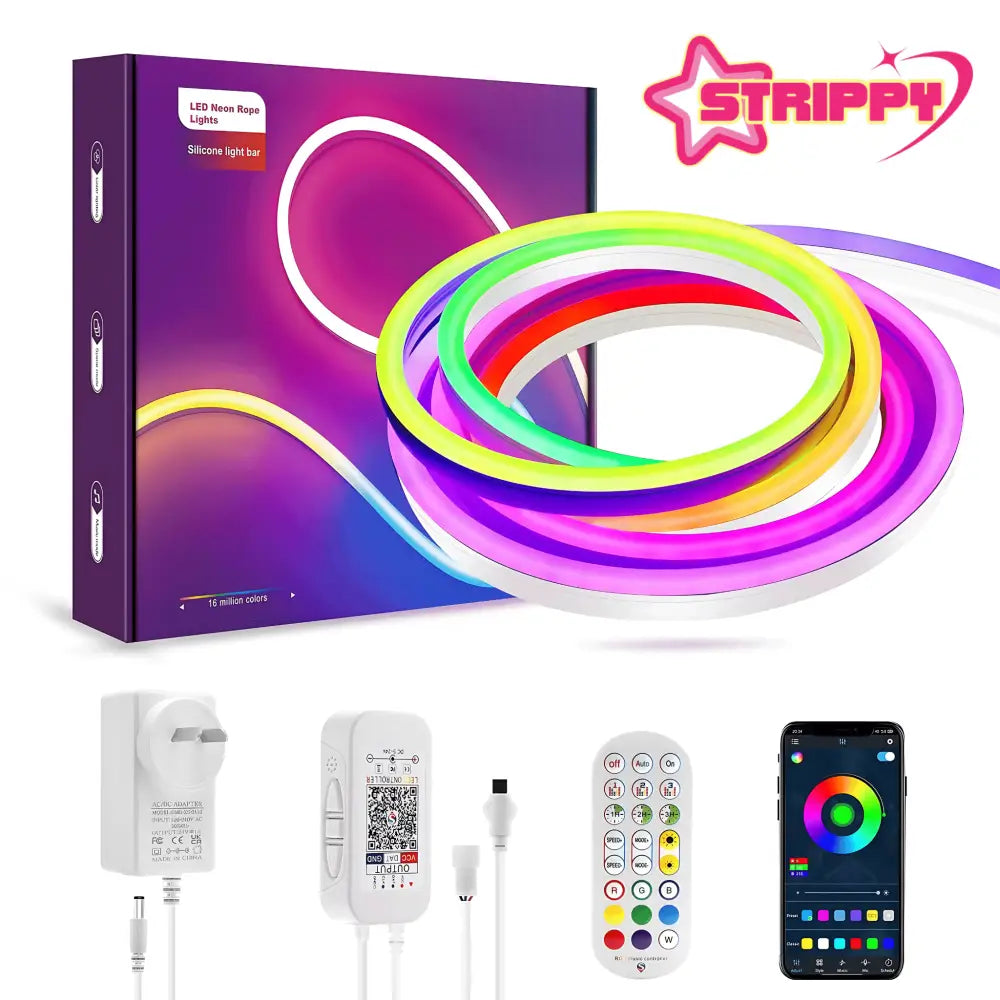 Strippy Home & Garden > Lighting > Night Lights & Ambient Lighting Strippy Party Beam: 2M RGB+IC Neon LED Strip Light Kit | Smart App & Remote PB