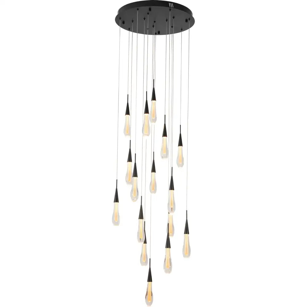 Lighting Creations Chandeliers Matte Black / 3000K Warm White DAINTREE DEW 16-Light Drop Crystal Chandelier Pendant Light QL-9129/16/BL/3K