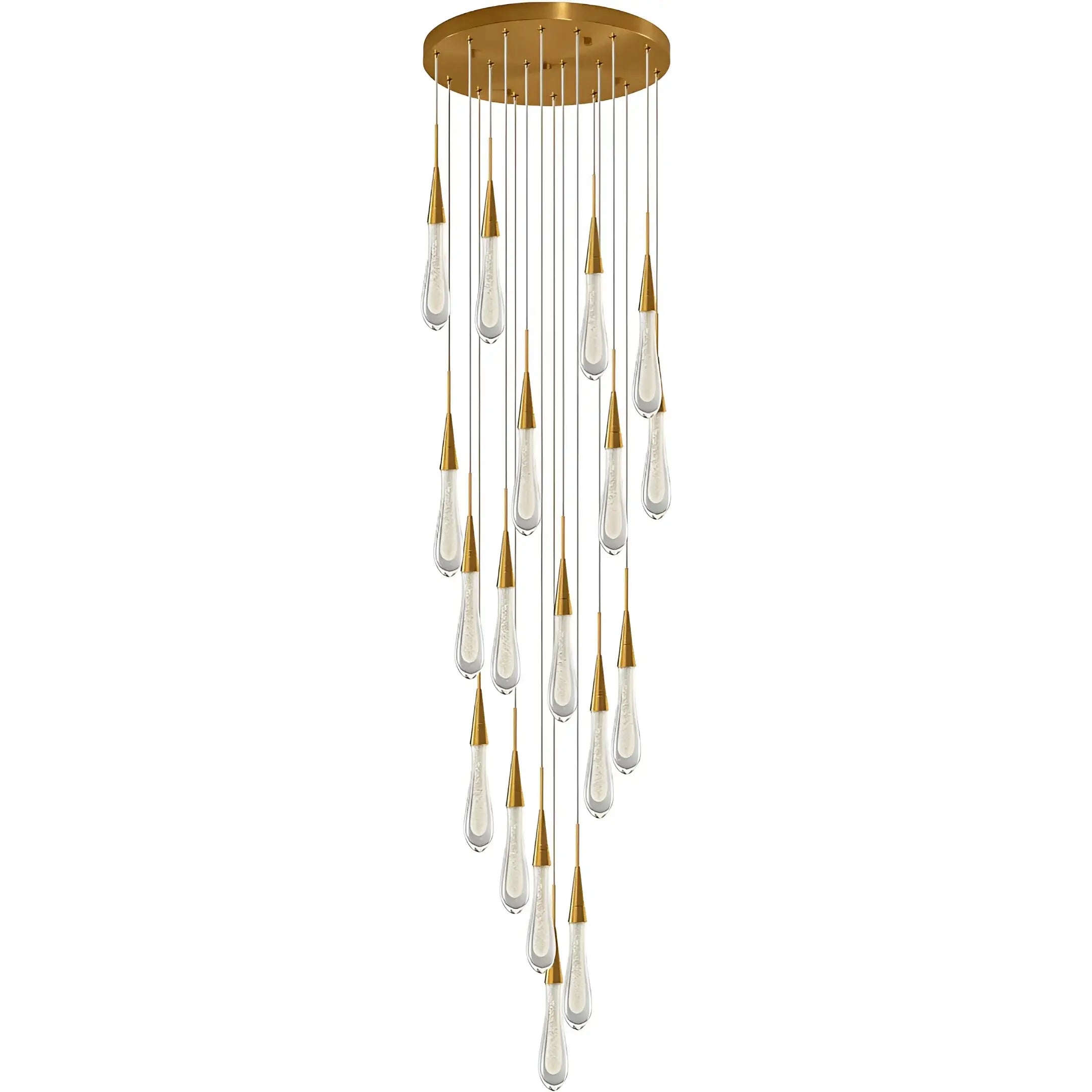 Virelle 16-light drop crystal chandelier brass with clear glass drops and brass accents in a cascading crystal droplets design
