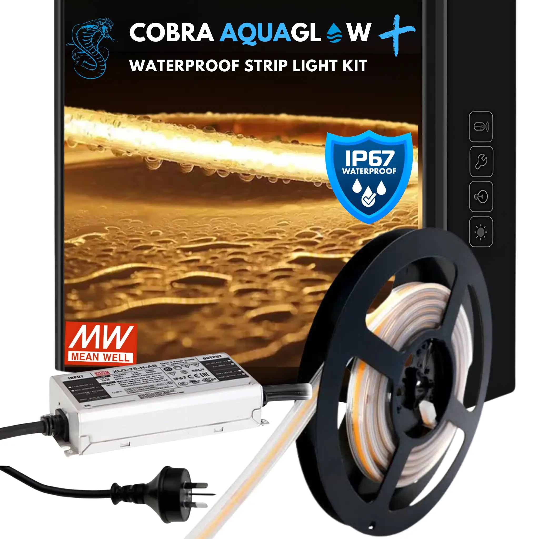 Waterproof Outdoor Cob Led Strip Light Kit Australia – Dotless - Ip67 Meanwell Weatherproof Driver / Warm White