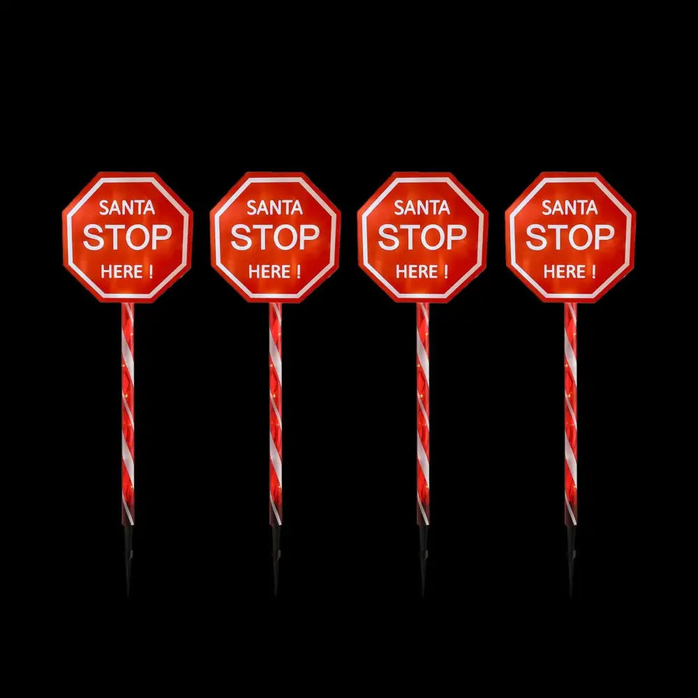 Promo Christmas Path Light Set of 4 Santa Stop Here Connectable Stakes LLPTH02-P