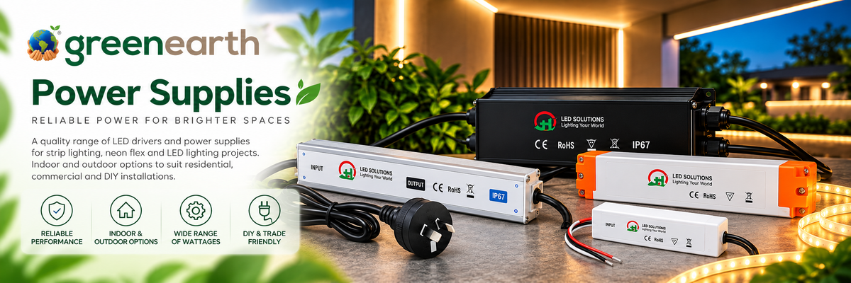 Green Earth IP67 slimline LED power supplies and drivers for 12V and 24V LED strip lighting, available in 30W, 45W, 60W and 100W.