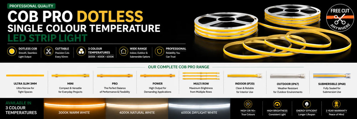 Green Earth COB Pro Dotless Single Colour Temperature LED Strip Light