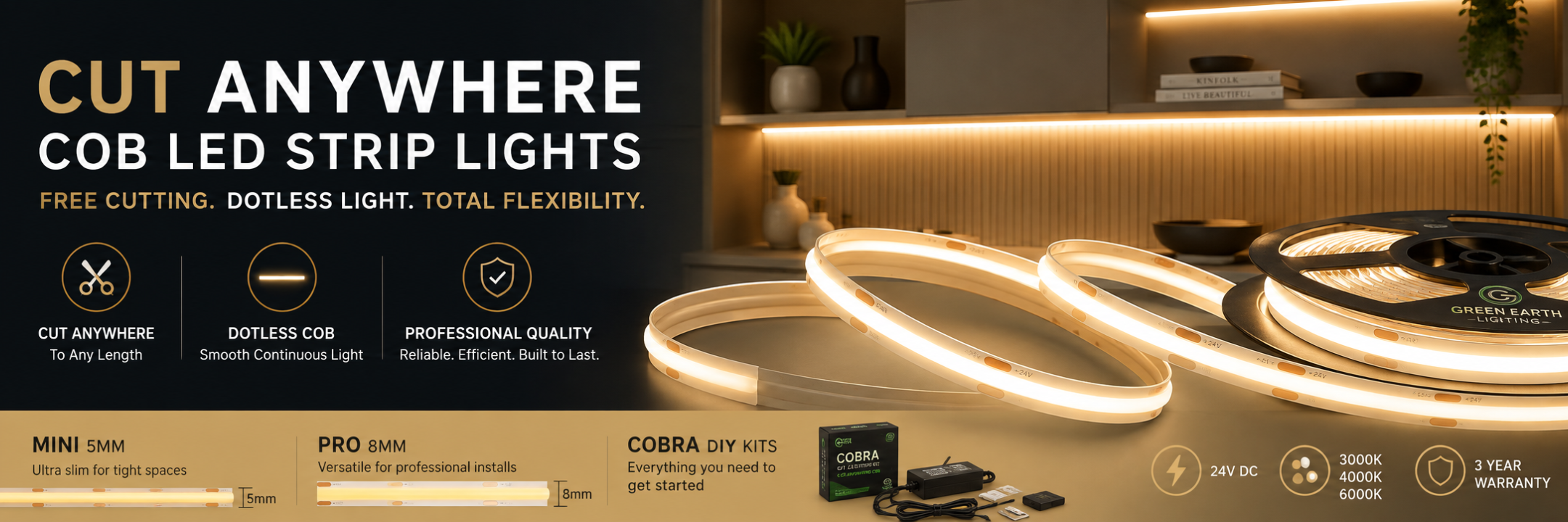 Cut Anywhere COB LED Strip Lights – Free Cutting Dotless LED Strip