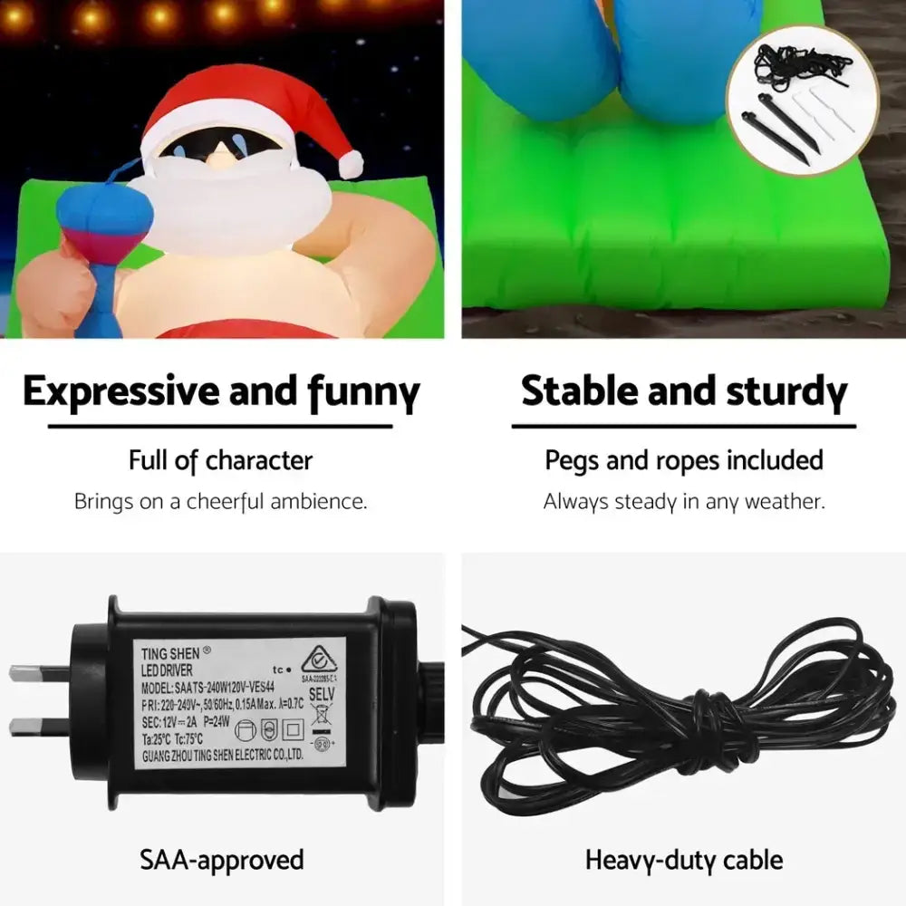 1.8M Christmas Inflatable Santa Bench LED Illuminated Decorations