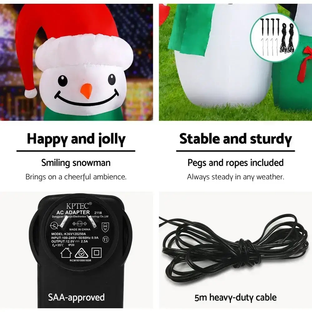 1.8M Inflatable Christmas Snowman LED Lights Outdoor Decorations