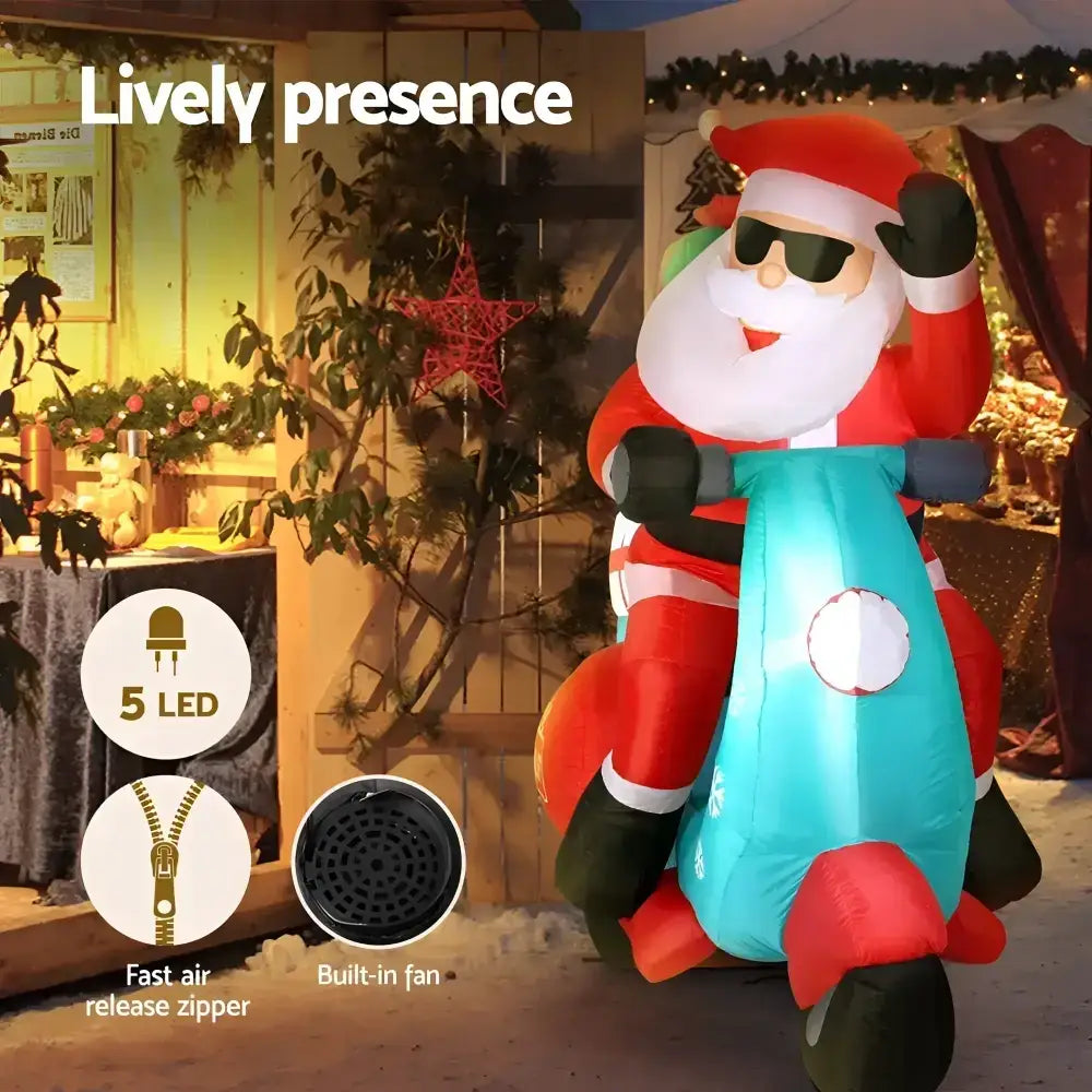1.8m Santa Motorbike Led Inflatable Christmas Decor
