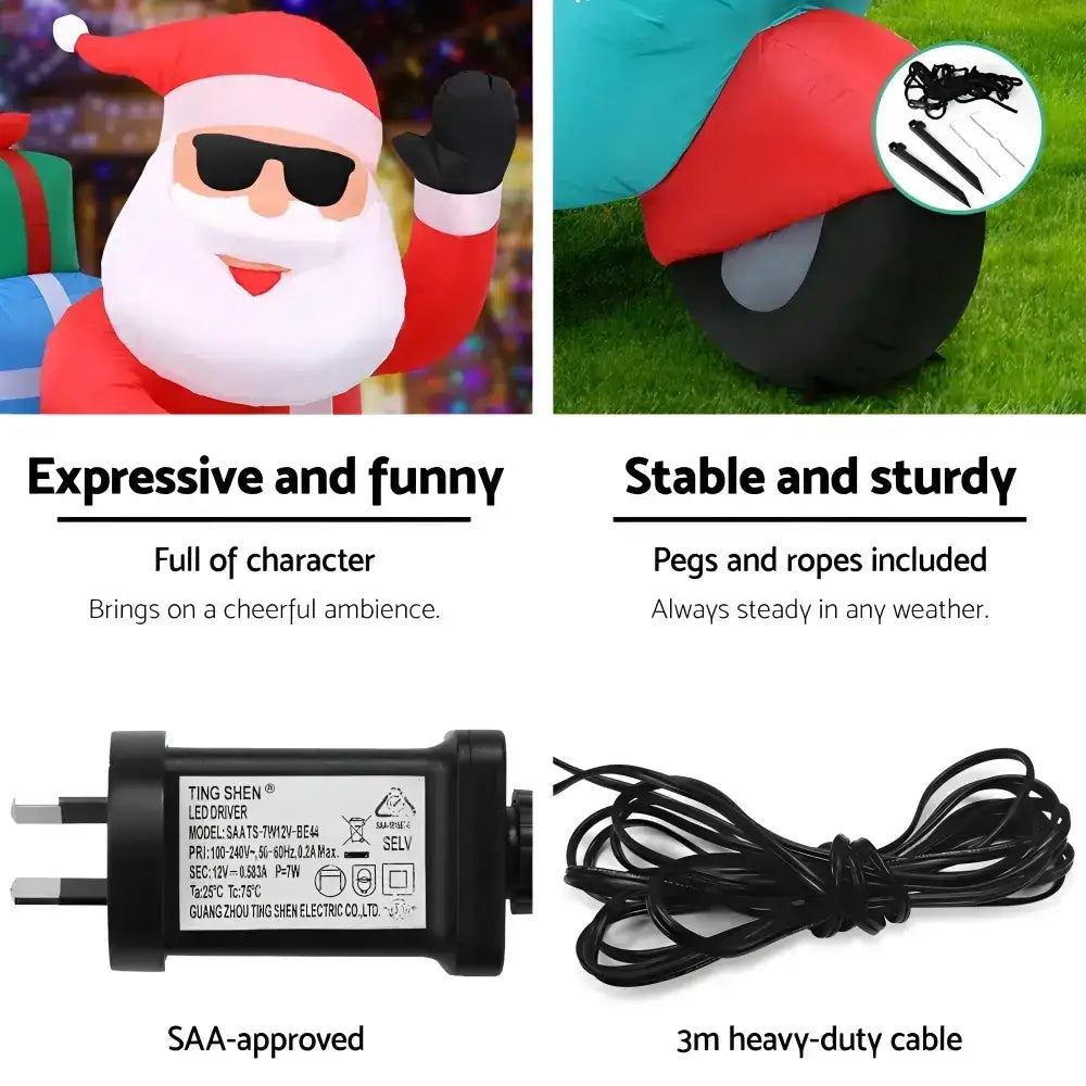 1.8m Santa Motorbike Led Inflatable Christmas Decor