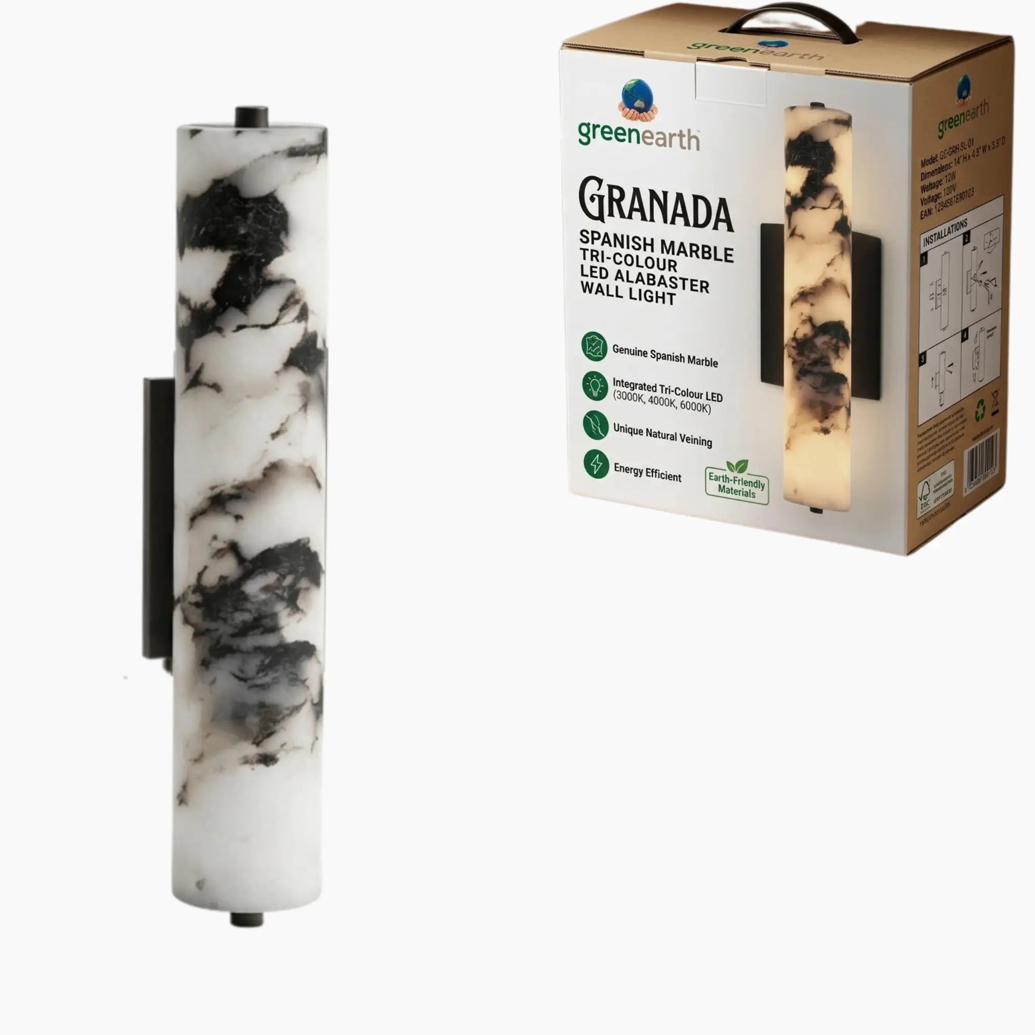 Granada Spanish Marble Tri-Colour LED Alabaster Wall Light