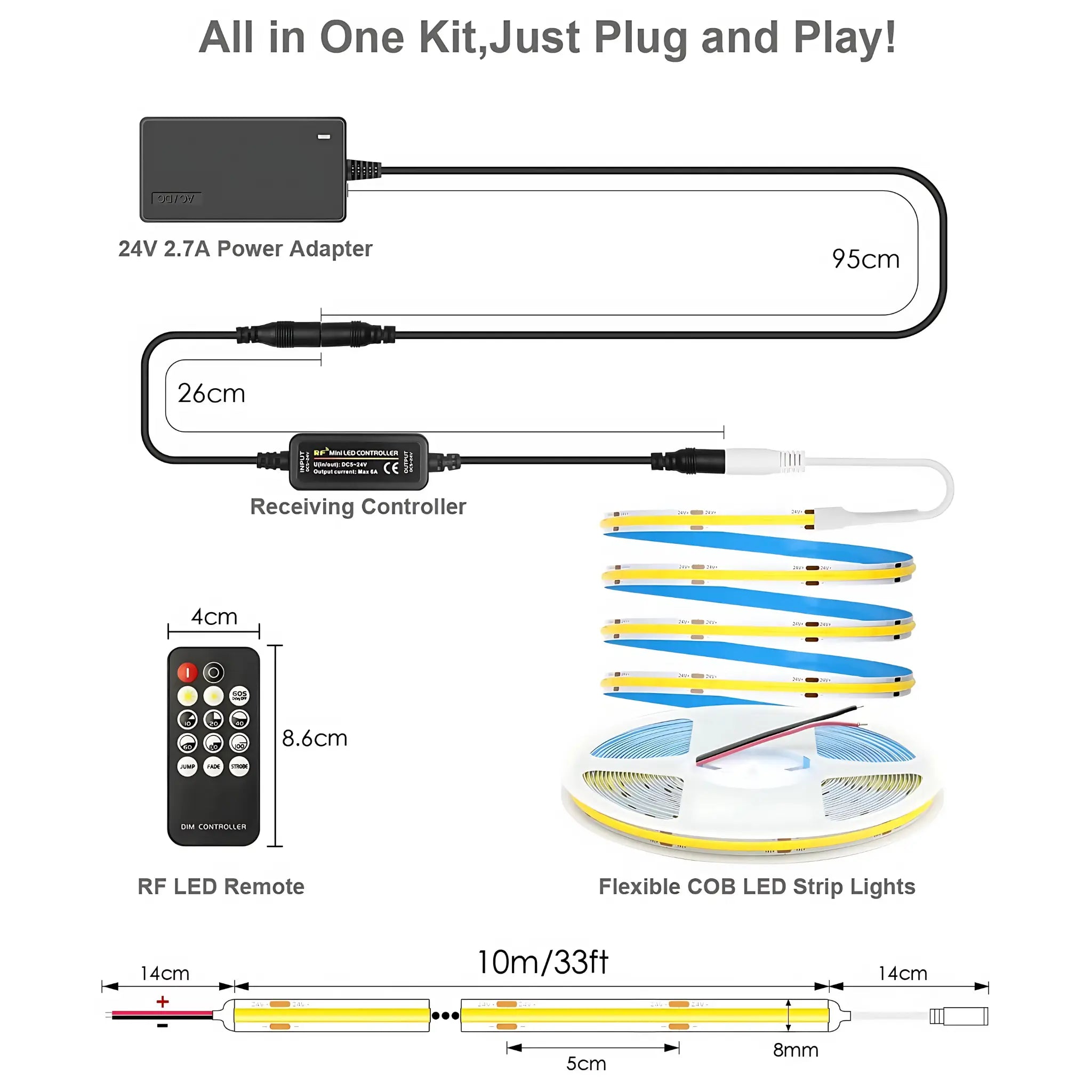Dotless Flexible Cob Led Strip Light Kit 10 Meter Dimmable