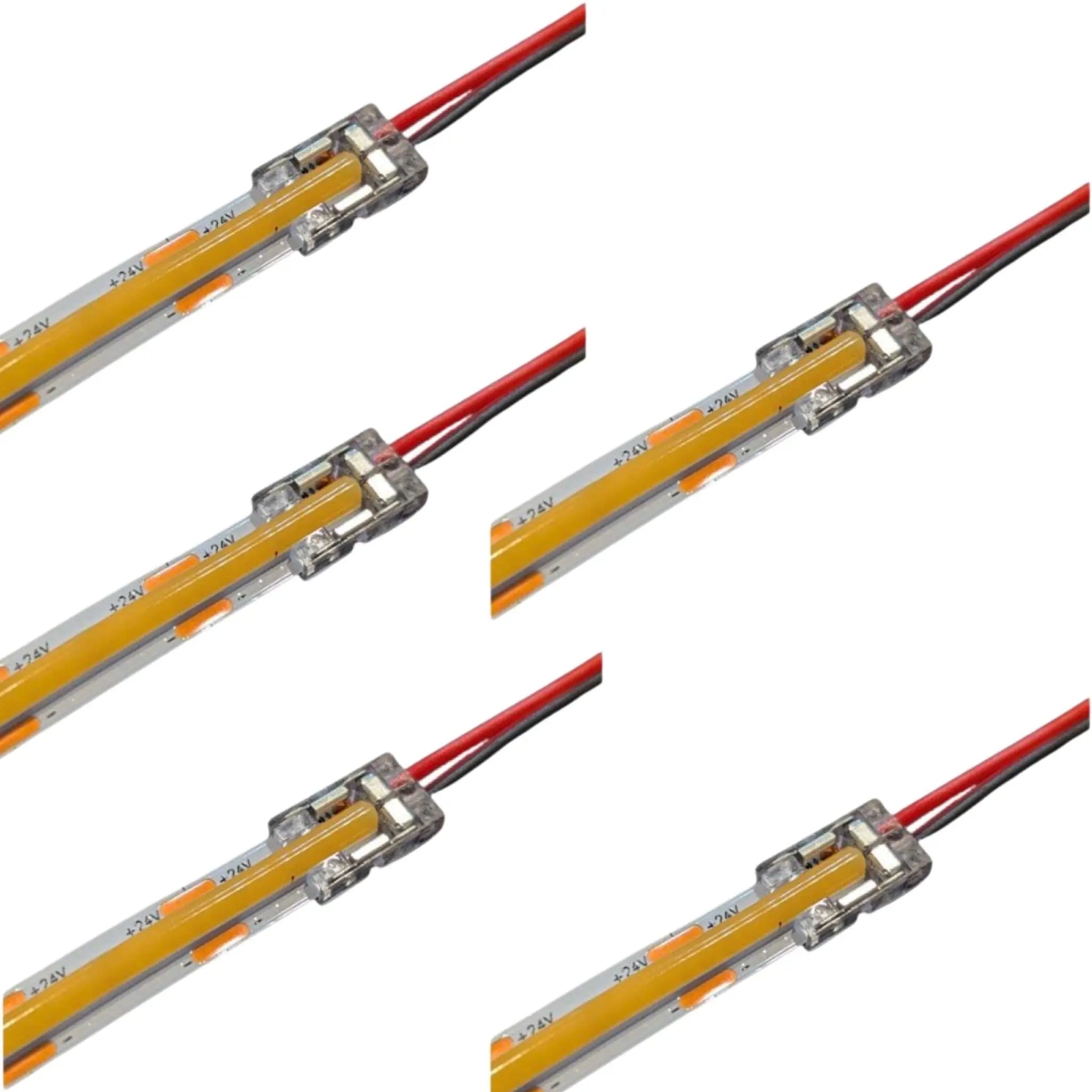 Pack of 5 - 10mm 2-Pin PCB to Cable Connector for Single Colour COB & SMD LED Strip