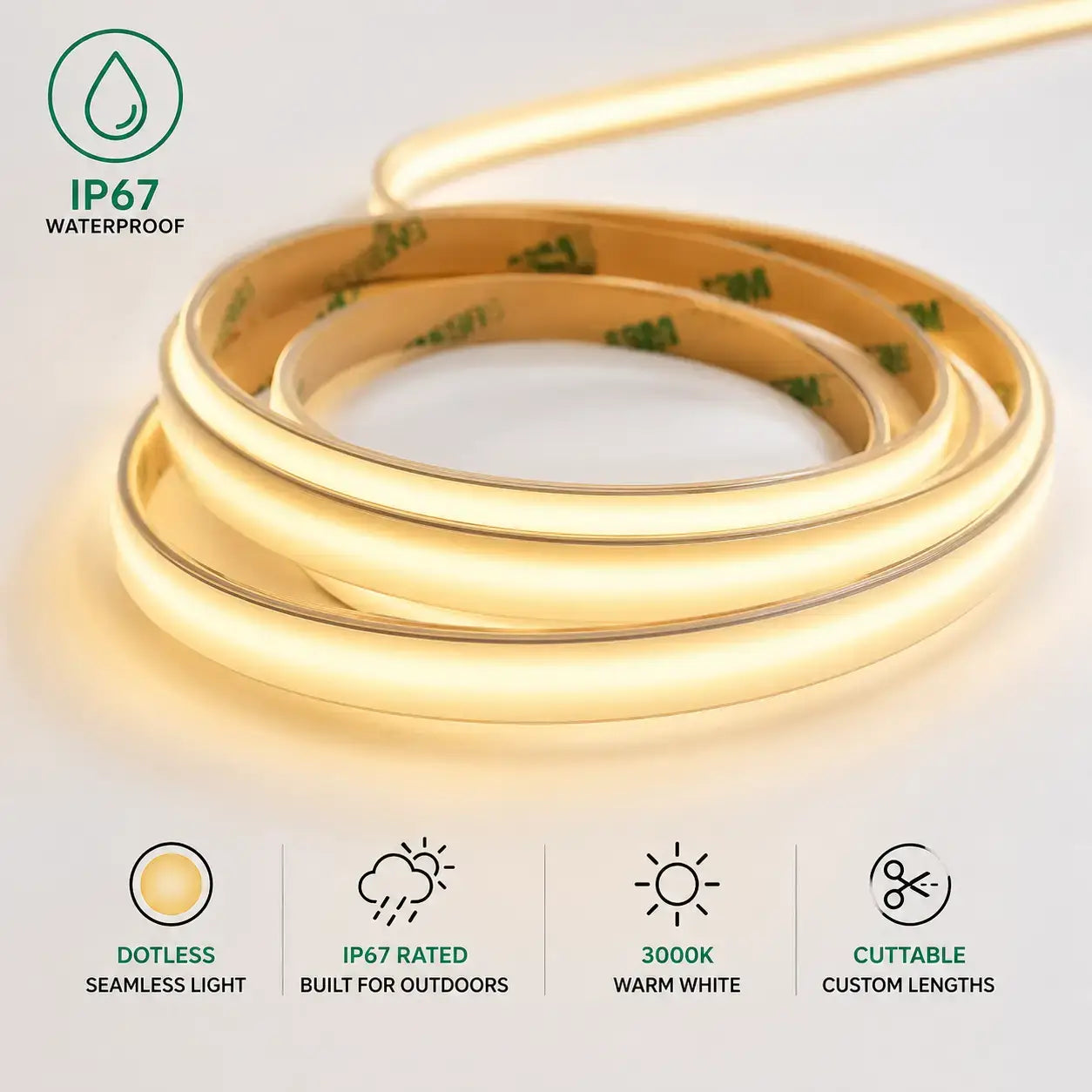 Warm White Dotless LED Strips for Bathrooms & Alfrescos