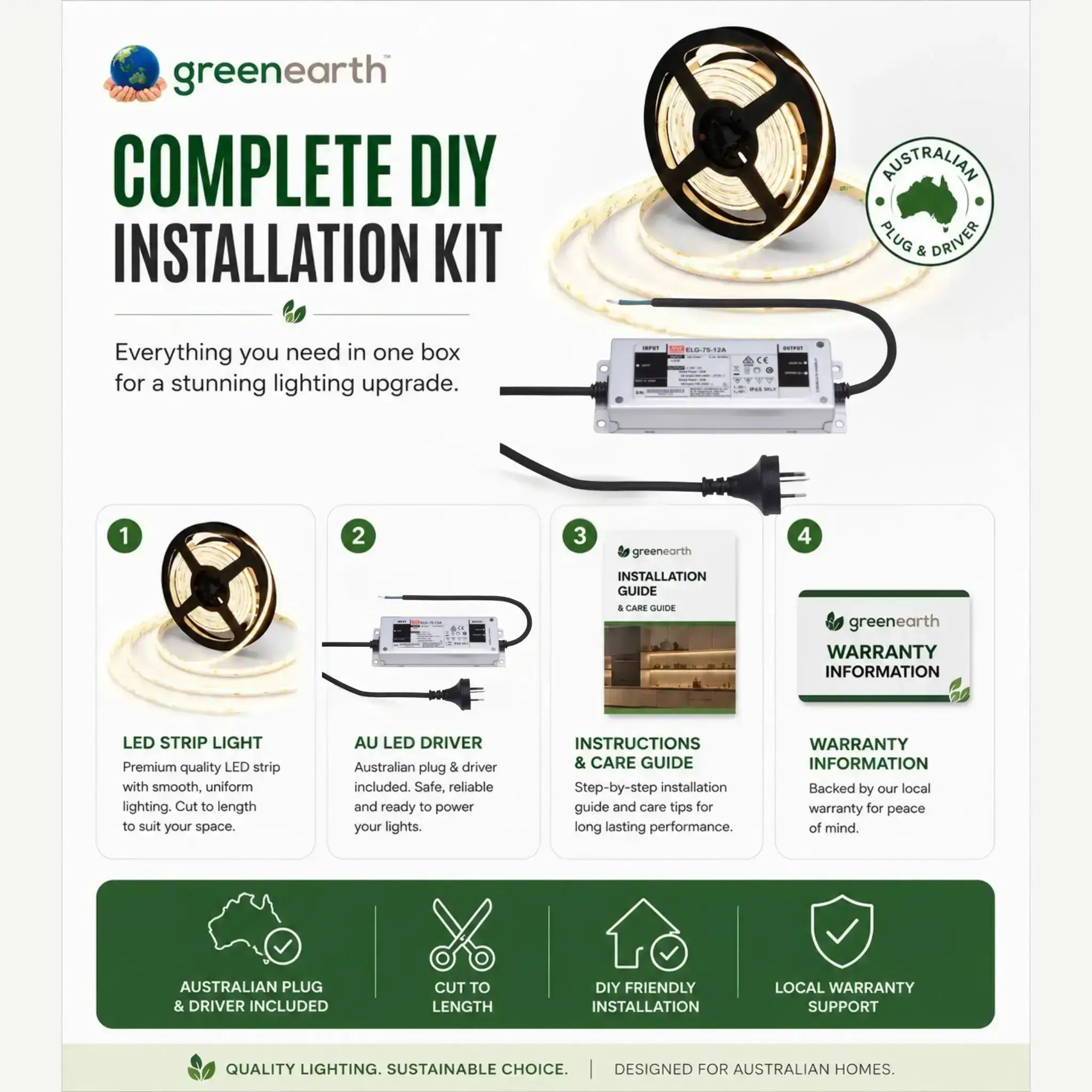 Greenearth Complete DIY Installation Kit for LED strip lights on a white background