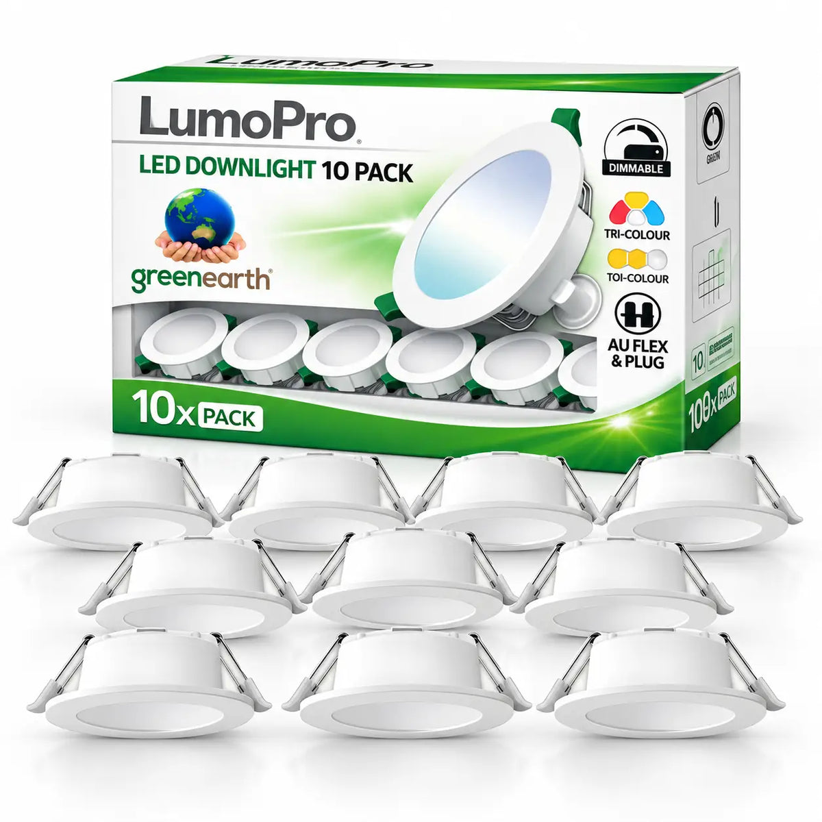 10Pcs LumoPro 12W Tri-Colour Dimmable LED Recessed Ceiling Light