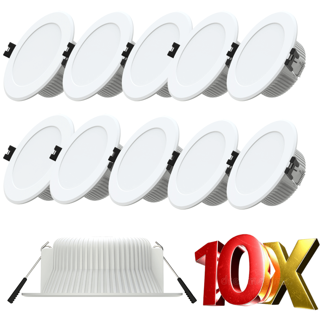 Green Earth Lighting Australia LED downlight 10 Pack Discounted Pricing 10W Tri-Colour Low Profile Dimmable LED Downlight 90mm Cut out GE128/10