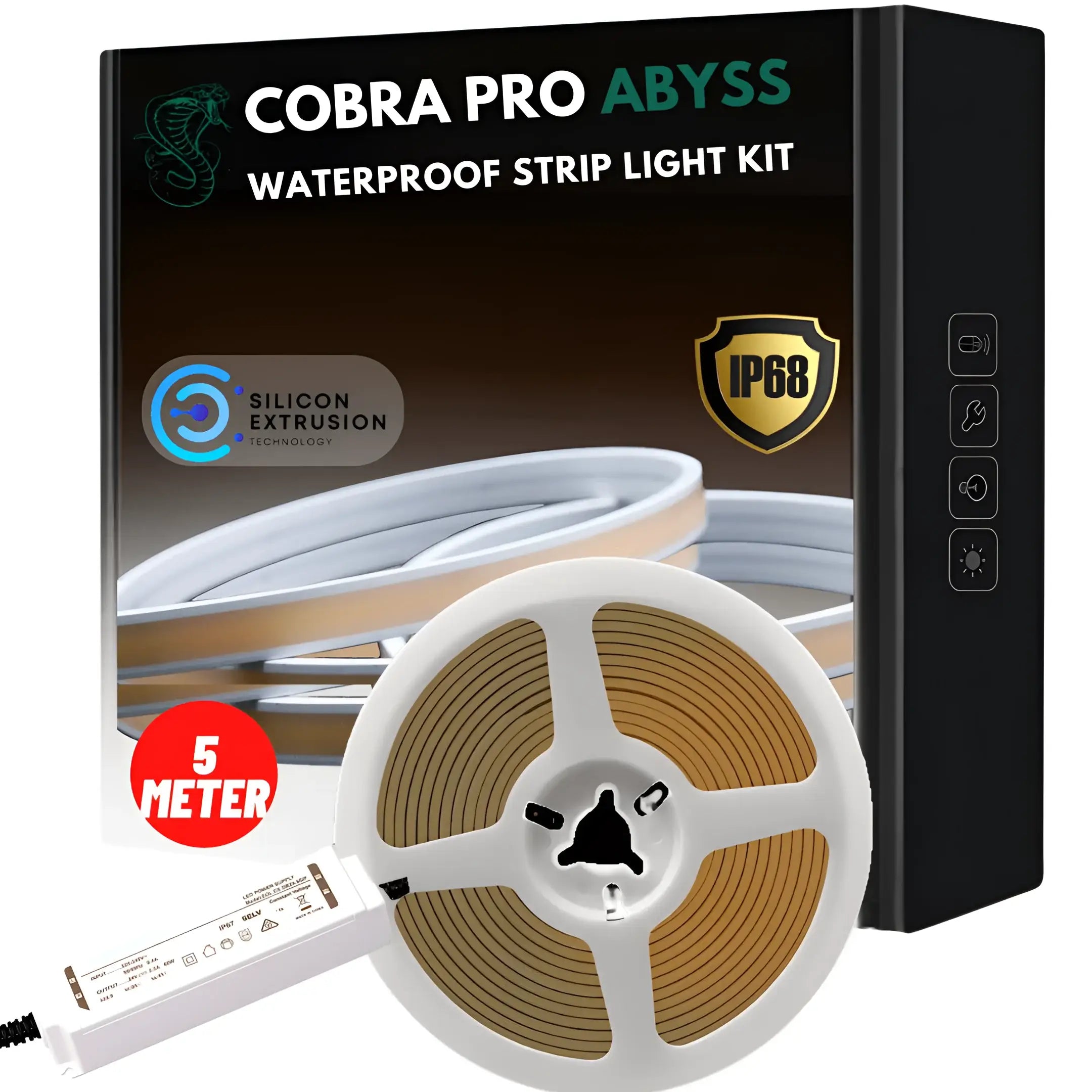 Ip68 Pro Abyss 4000k Cob Led Strip 24v Dotless Light - 5 Meter Diy Kit (ip20 Driver)