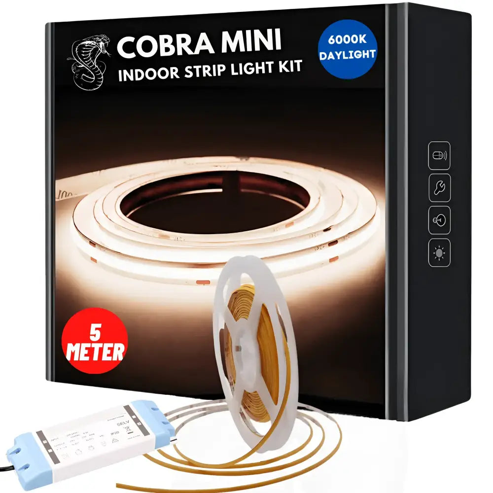 Green Earth Lighting Australia Light Ropes & Strings 35W DIY Kit (Uncut 5 meter Length with Plug-In Driver) 7W/m 5mm IP20 COB Flexible LED Strip Light - 6000K KITIP205MM6K