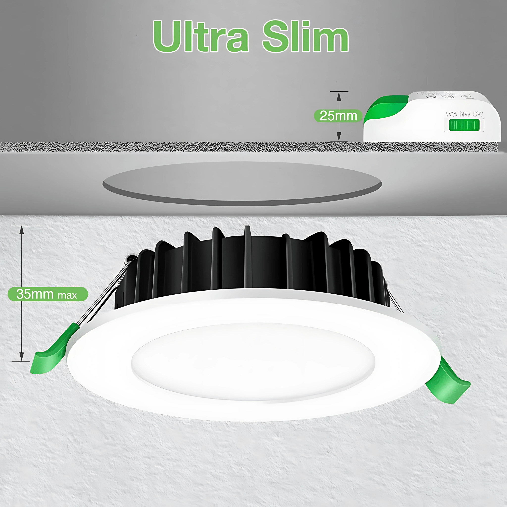 Green Earth Lighting Australia Ceiling Light Fixtures 10W Tri-Colour Dimmable LED Downlight | 70mm Cut Out | Kakadu Mini GE-AL110SWH