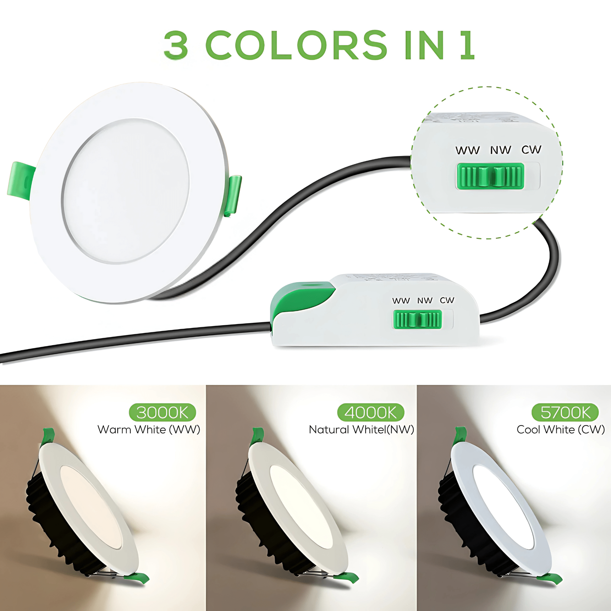 Green Earth Lighting Australia Ceiling Light Fixtures 10W Tri-Colour Dimmable LED Downlight | 70mm Cut Out | Kakadu Mini GE-AL110SWH