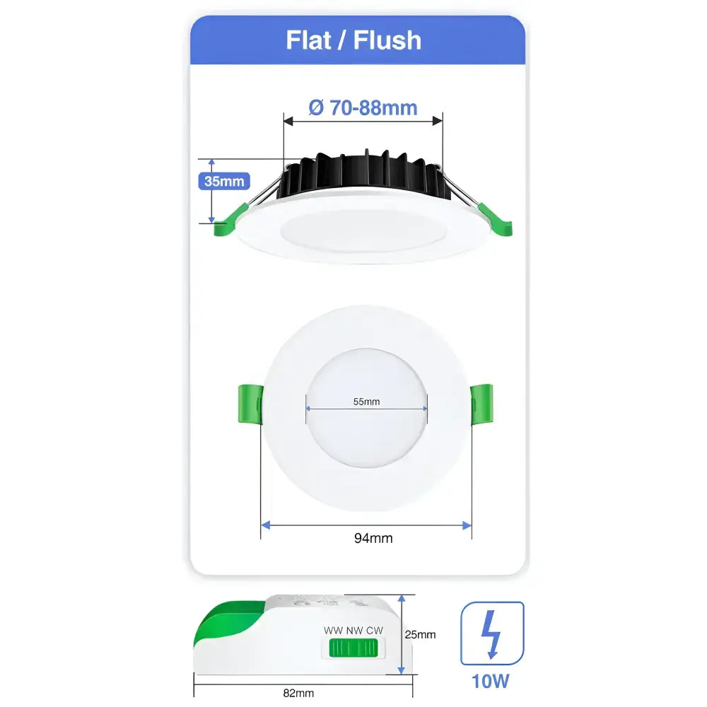 Kakadu Mini 10W Tri-Colour Dimmable LED Downlight – 70mm Cut Out