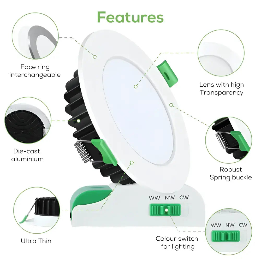 Kakadu Mini 10W Tri-Colour Dimmable LED Downlight – 70mm Cut Out